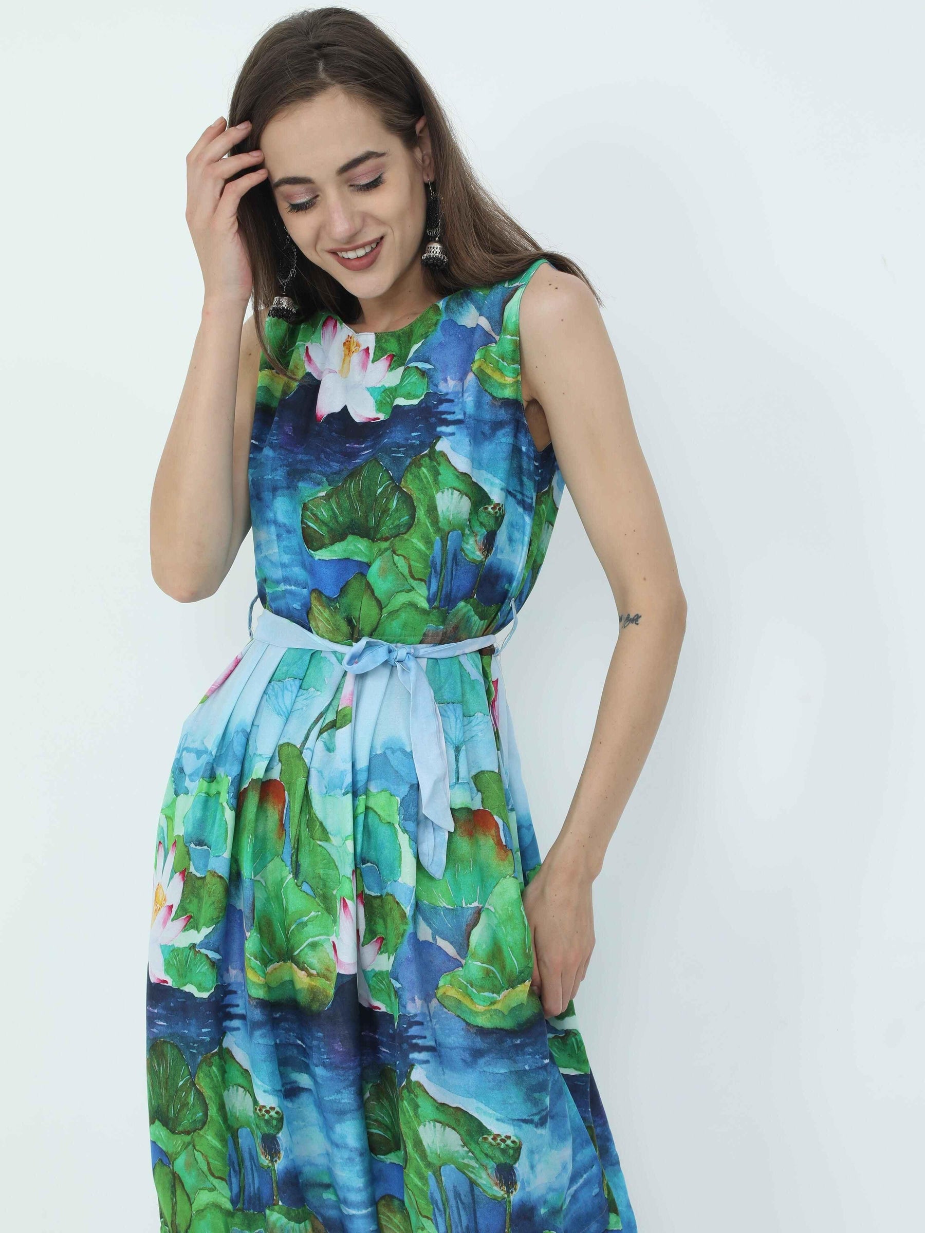 Floral Print Knee Length Dress