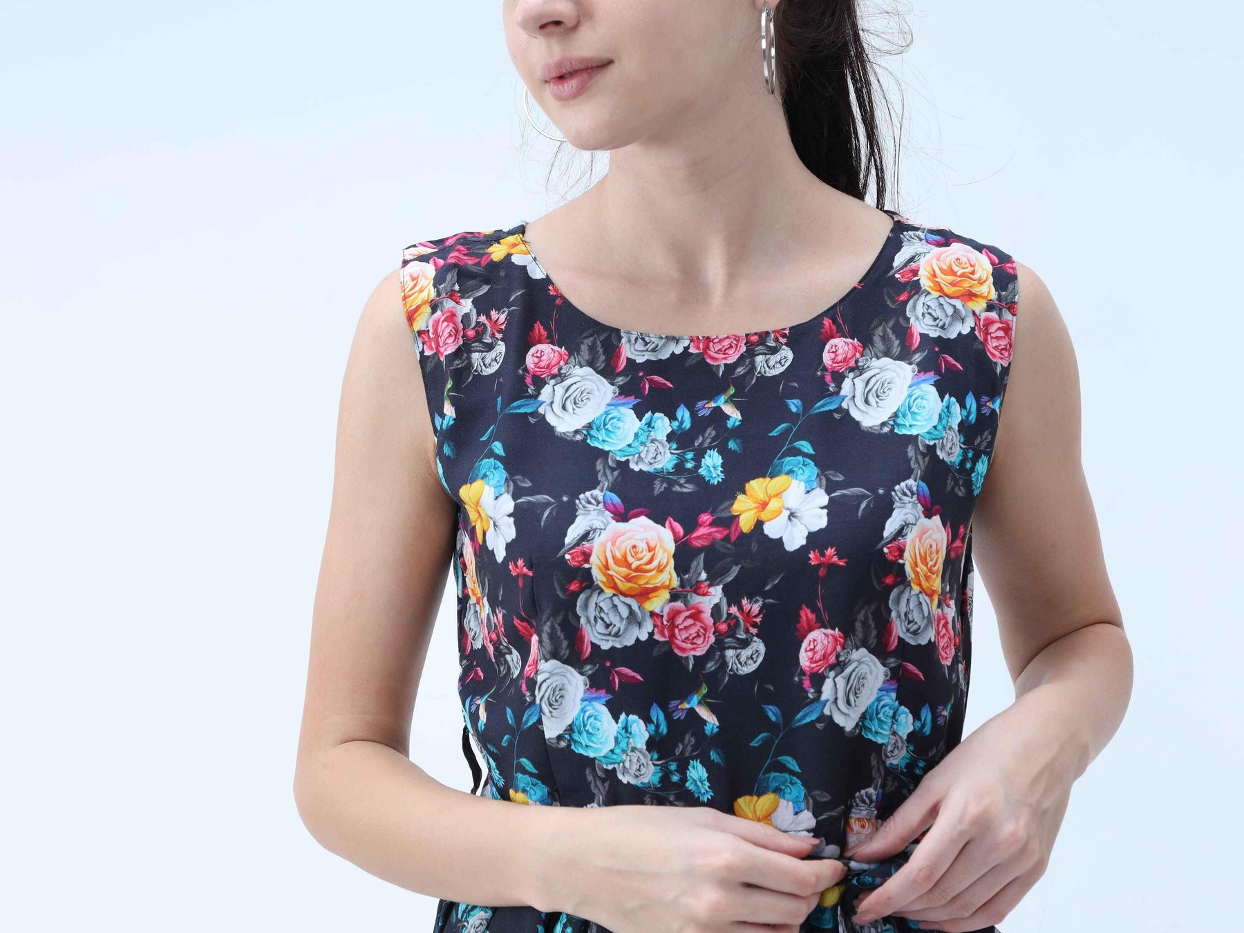 Floral Print Knee Length Dress - Guniaa Fashions