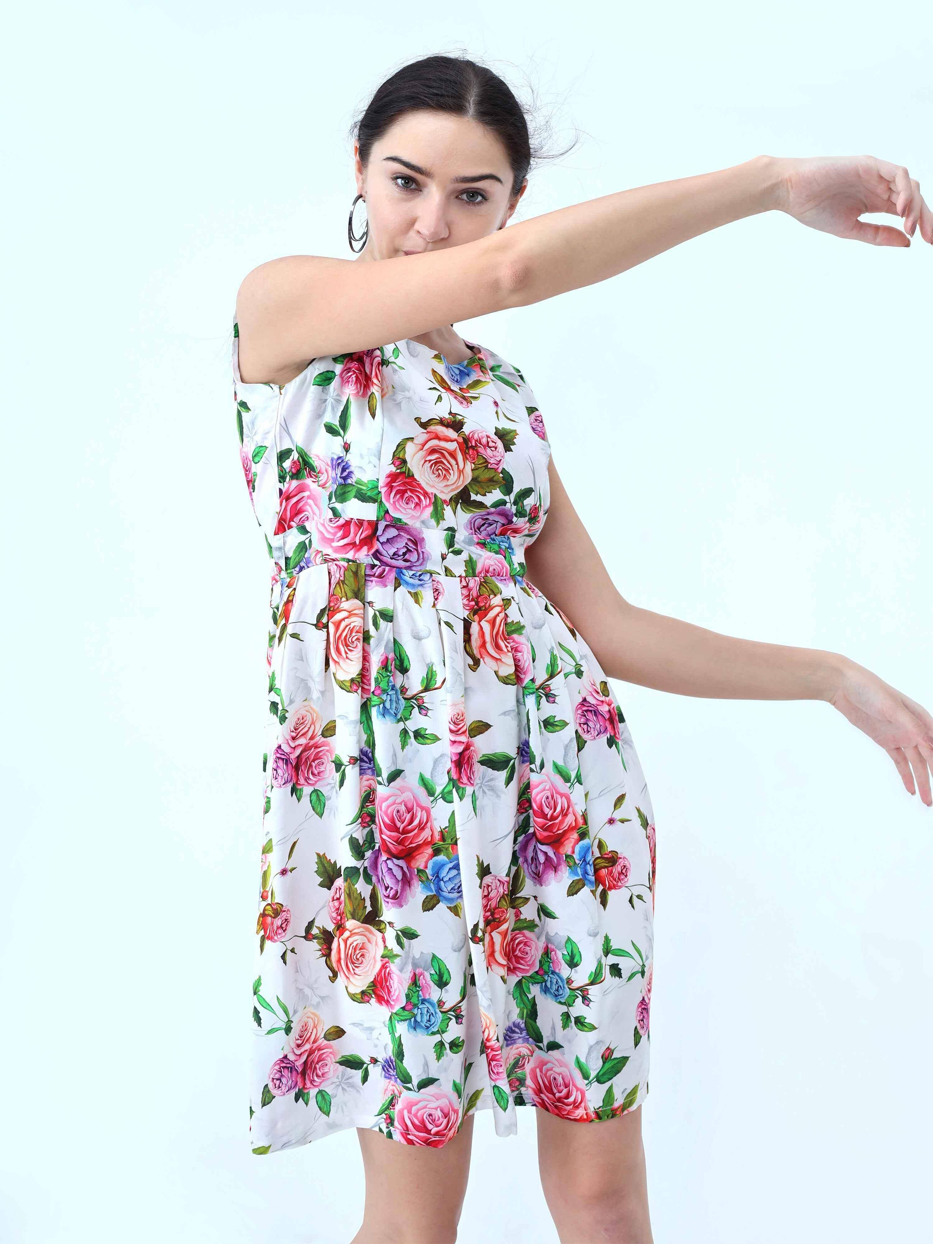 Floral Print Knee Length Dress - Guniaa Fashions