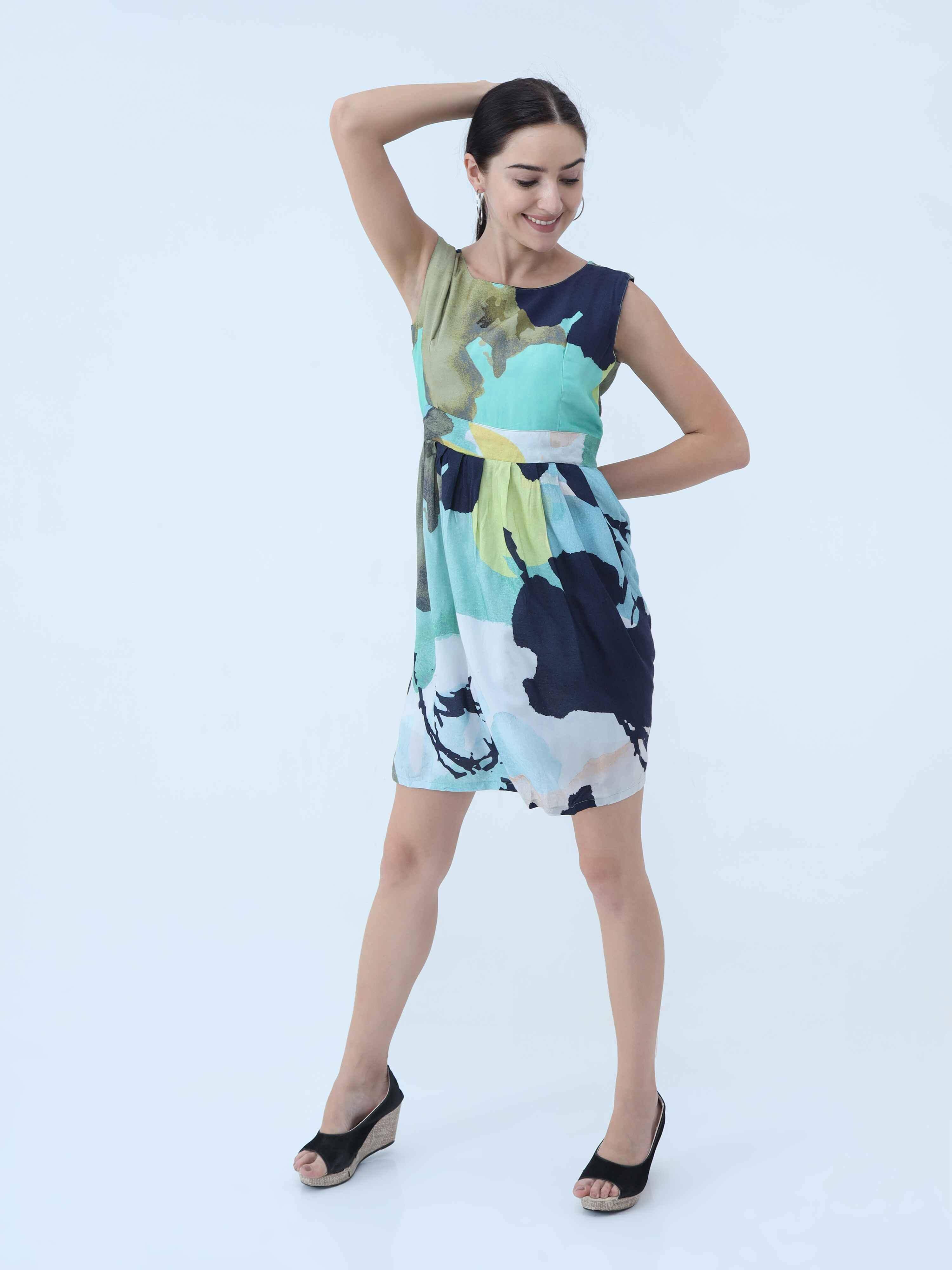 Floral Print Knee Length Dress - Guniaa Fashions