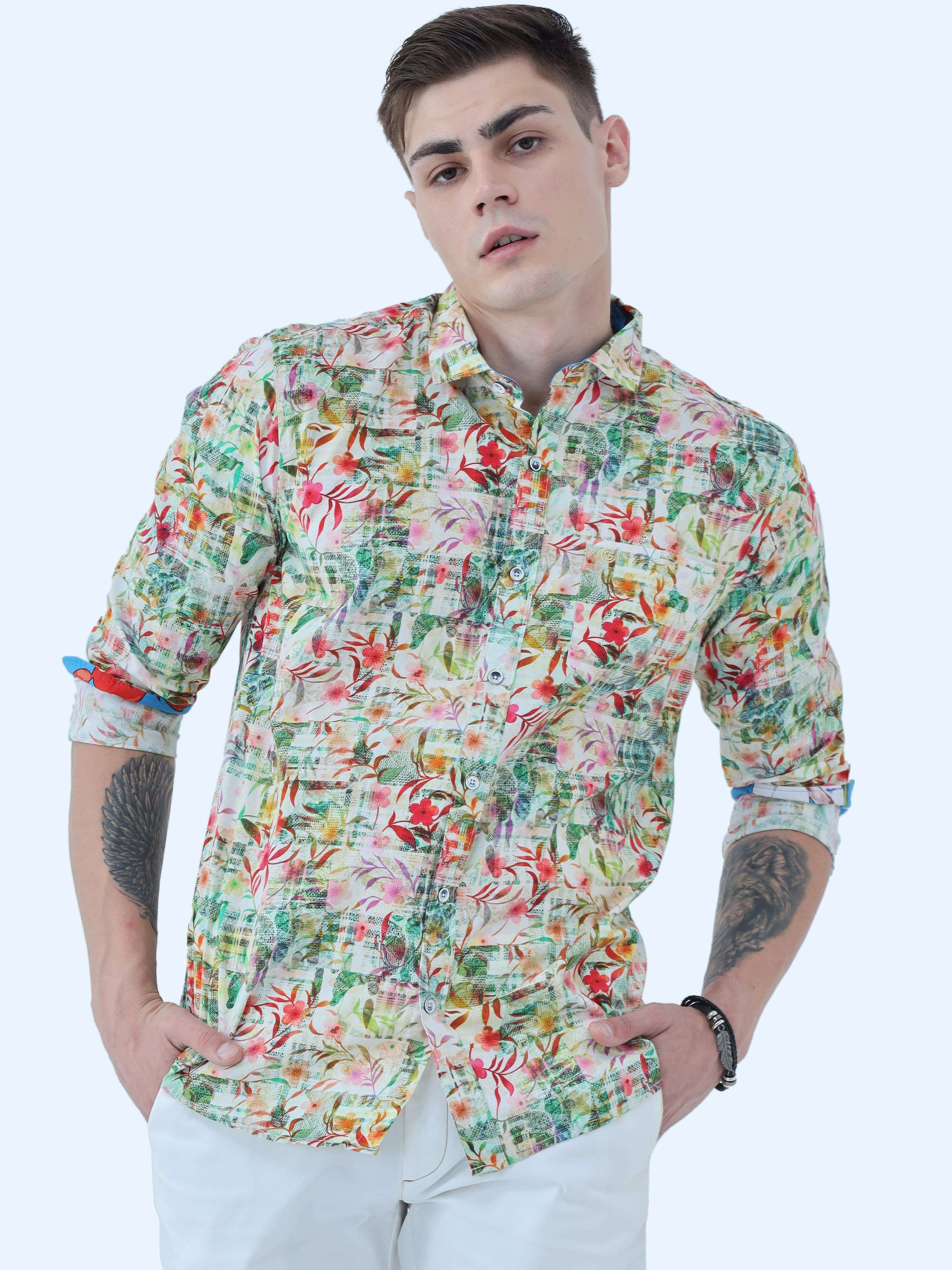 Flower Play Digital Printed Full Shirt - Guniaa Fashions