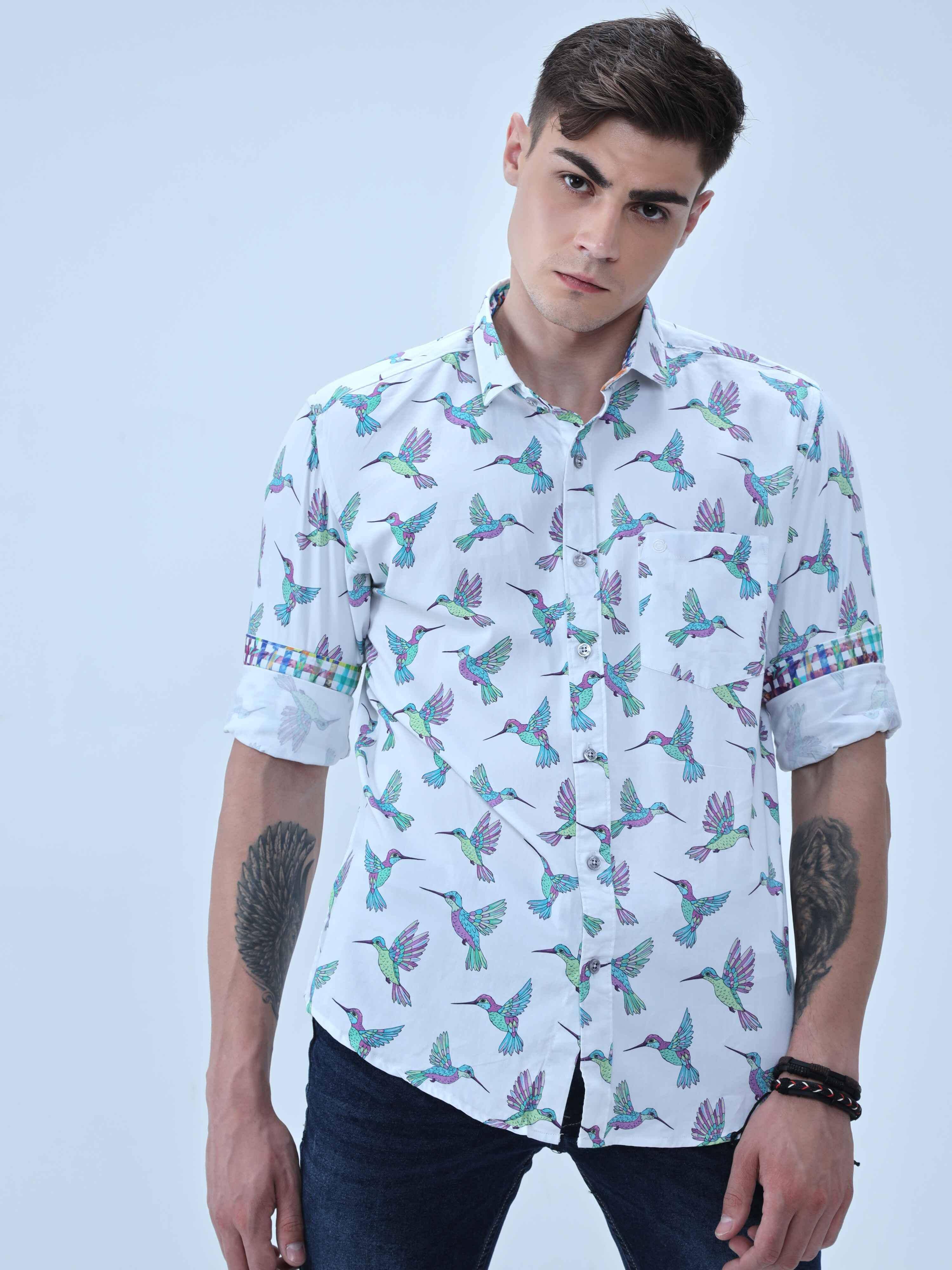 Flying Bird Digital Printed Full Shirt - Guniaa Fashions