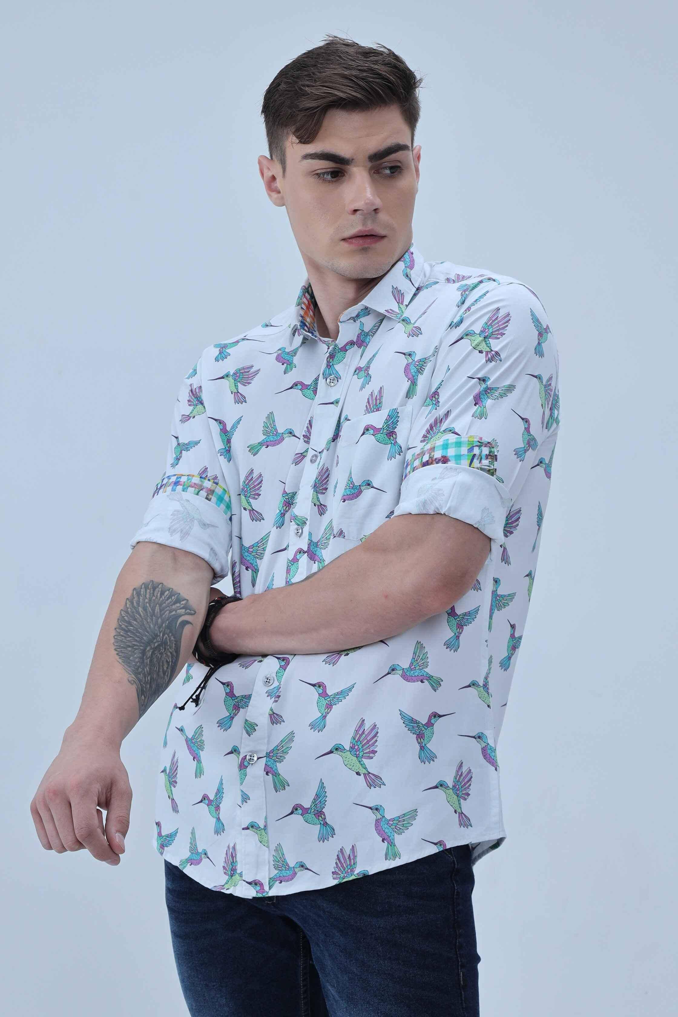 Flying Bird Digital Printed Full Shirt - Guniaa Fashions