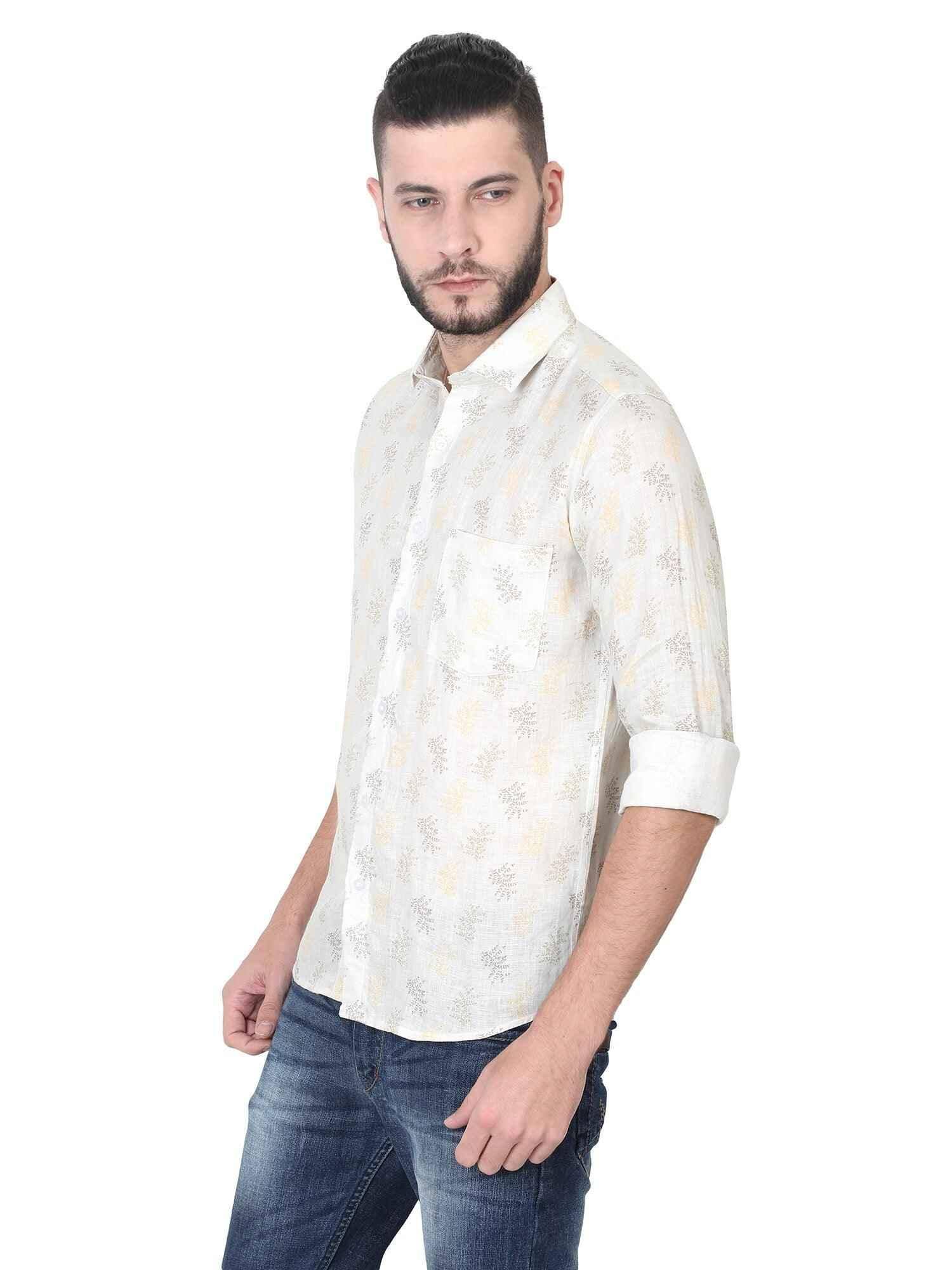 Golden Ethinic Linen Digital Printed Full sleeve Men's Plus Size - Guniaa Fashions