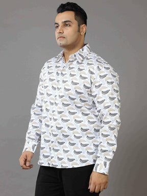 Golden Grey Leaf Printed Cotton Full Shirt Men's Plus Size - Guniaa Fashions