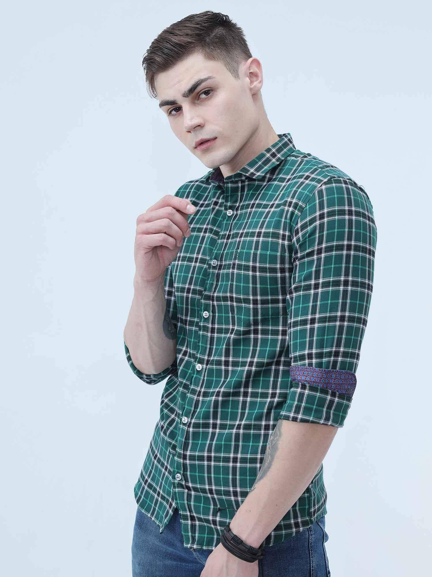 Green Checks Full Shirt - Guniaa Fashions