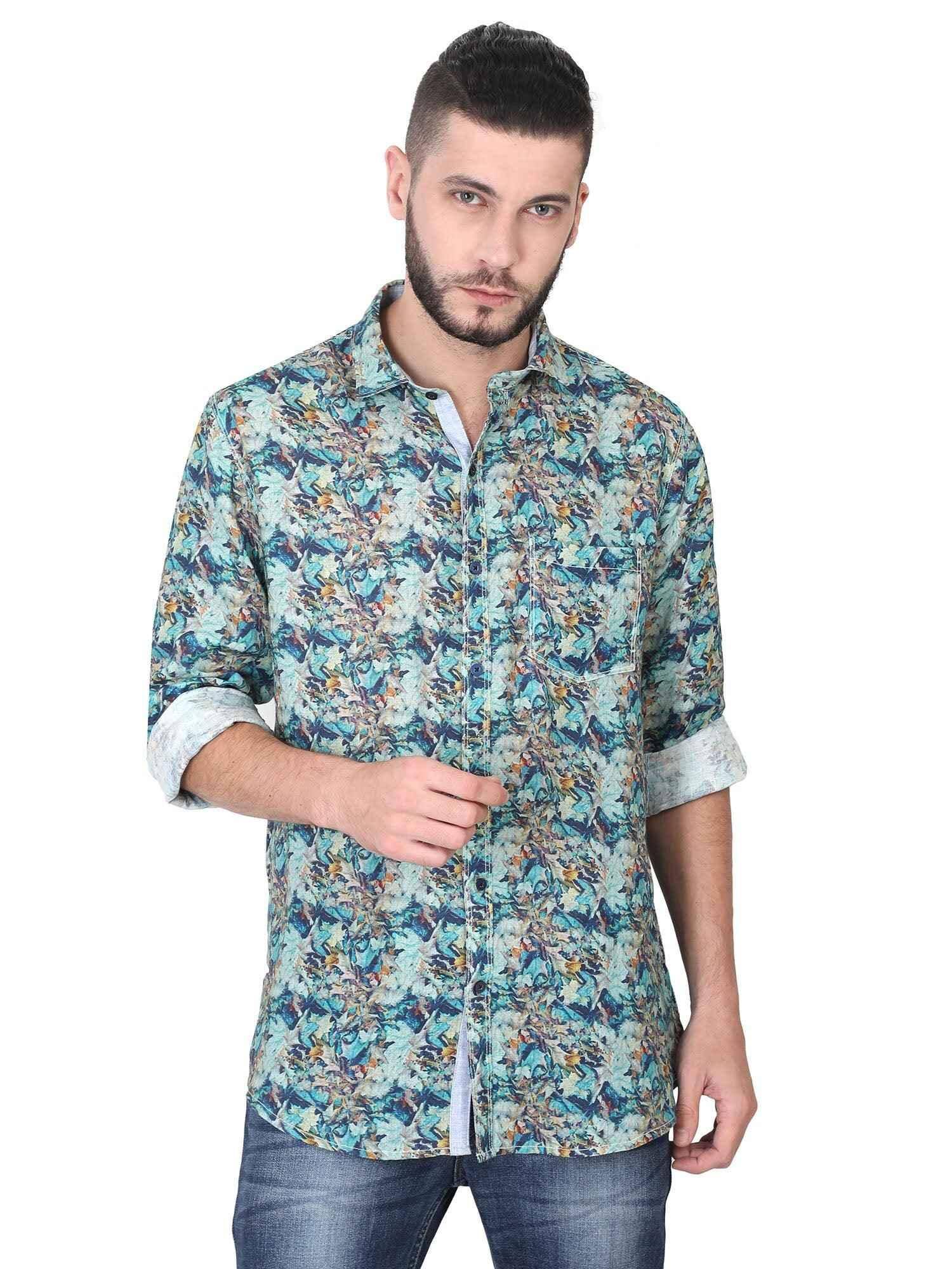 Green Leaf Digital Printed Linen Full Sleeve Men's Plus Size - Guniaa Fashions