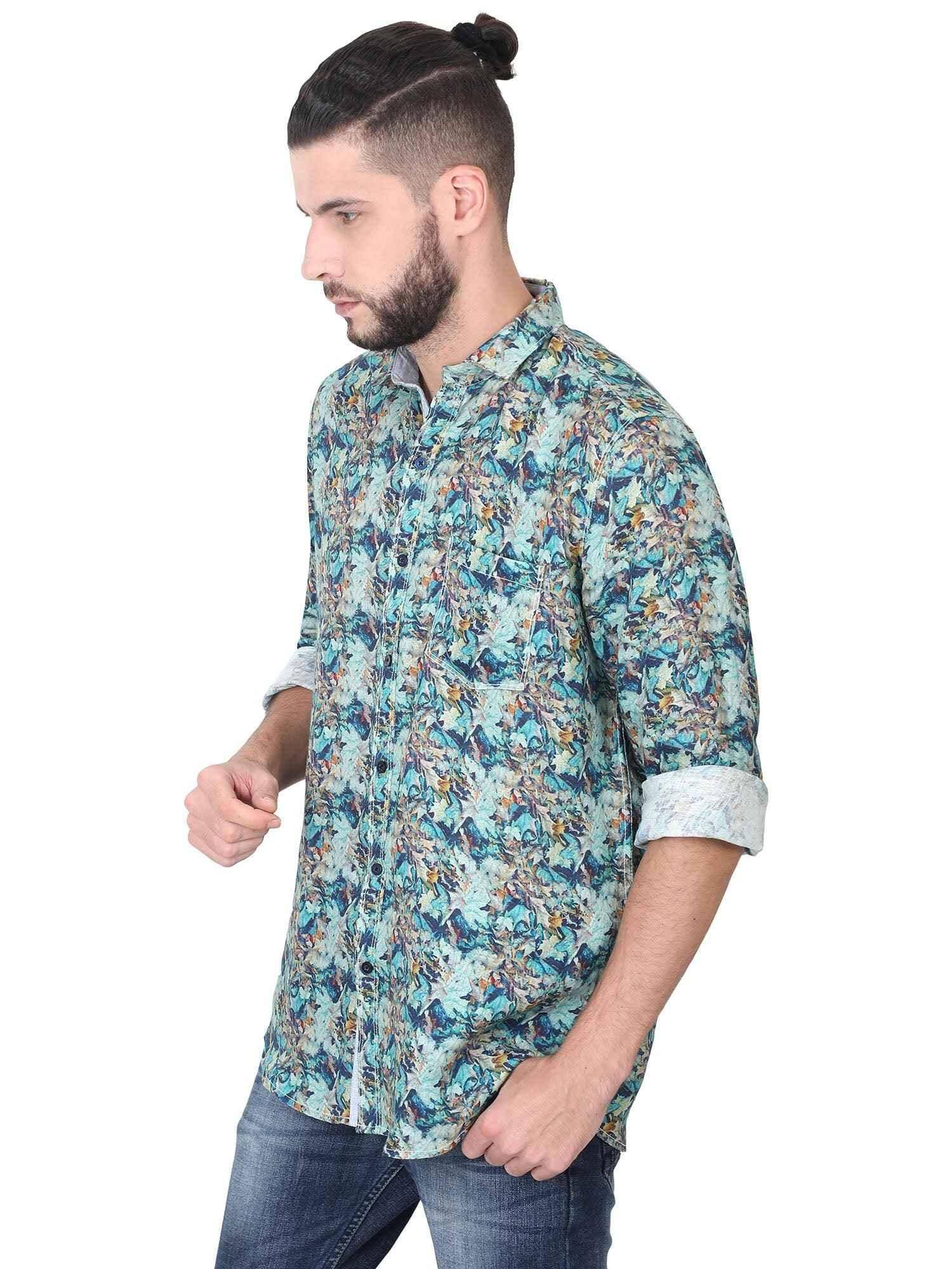 Green Leaf Digital Printed Linen Full Sleeve Men's Plus Size - Guniaa Fashions