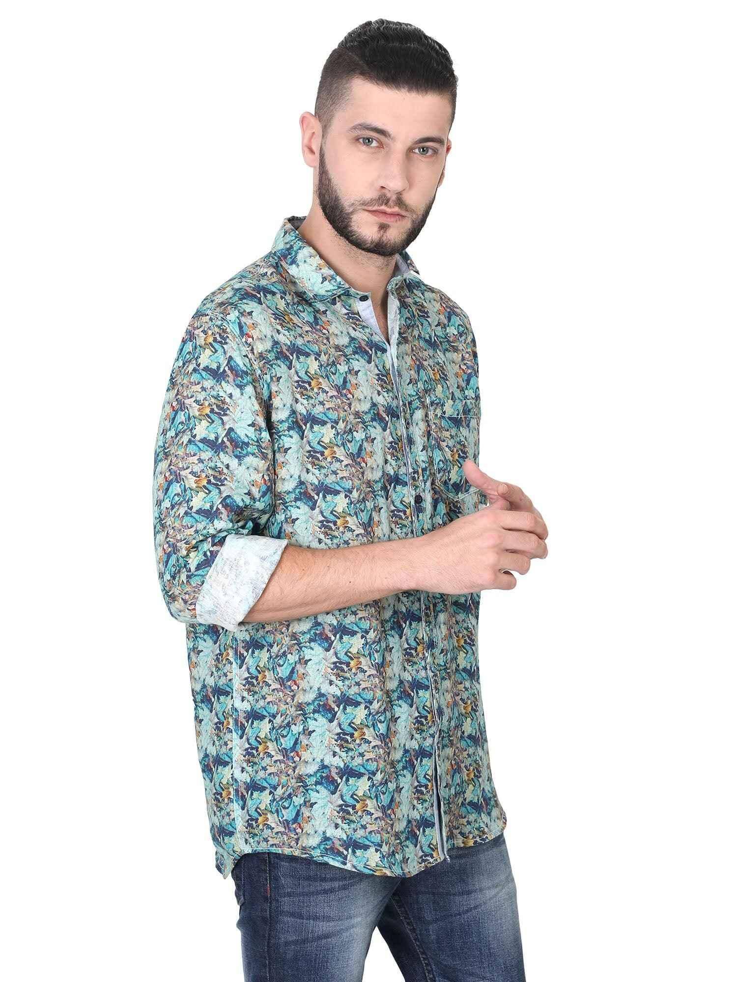 Green Leaf Digital Printed Linen Full Sleeve Men's Plus Size - Guniaa Fashions