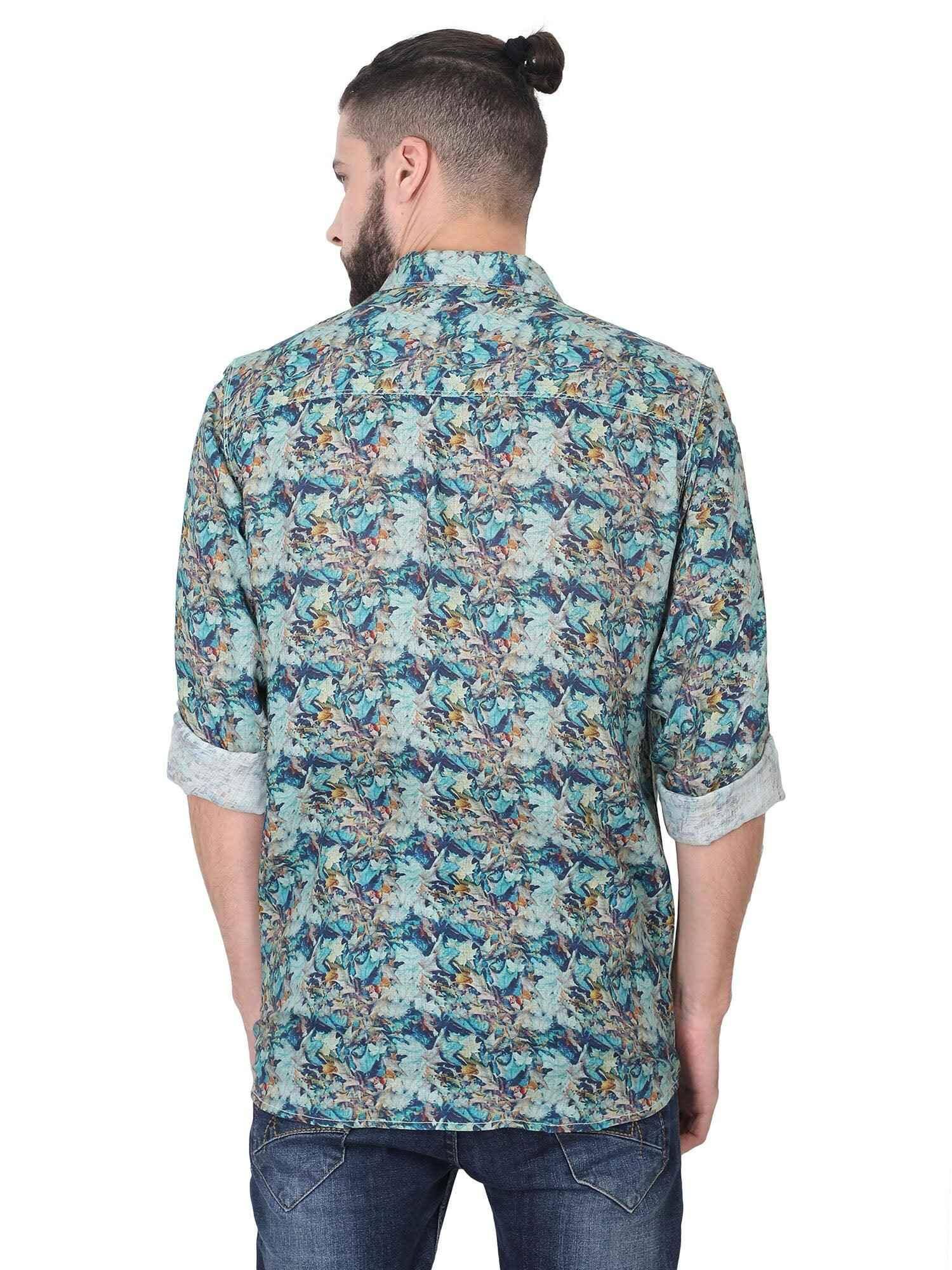 Green Leaf Digital Printed Linen Full Sleeve Men's Plus Size - Guniaa Fashions