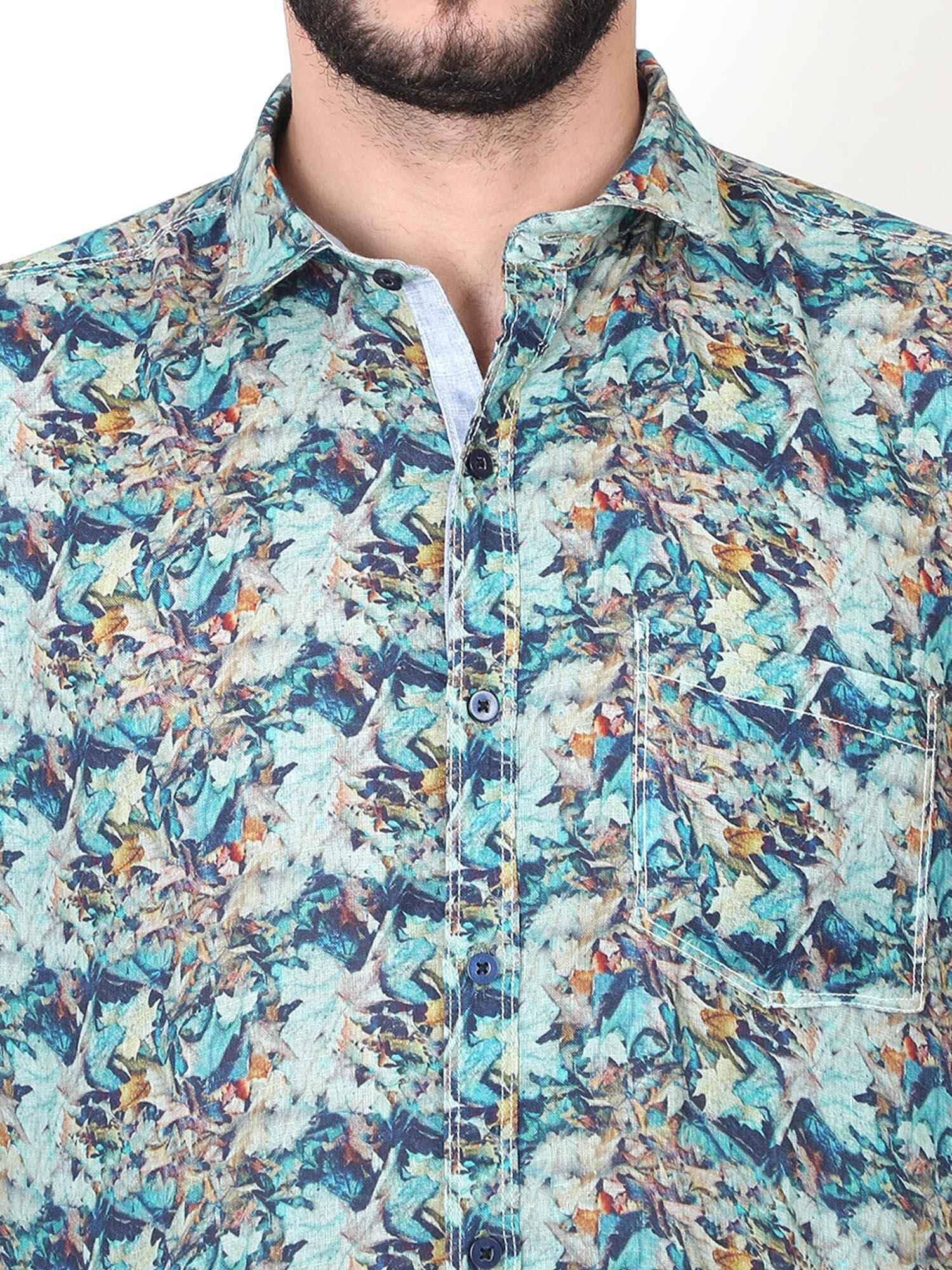 Green Leaf Digital Printed Linen Full Sleeve Men's Plus Size - Guniaa Fashions