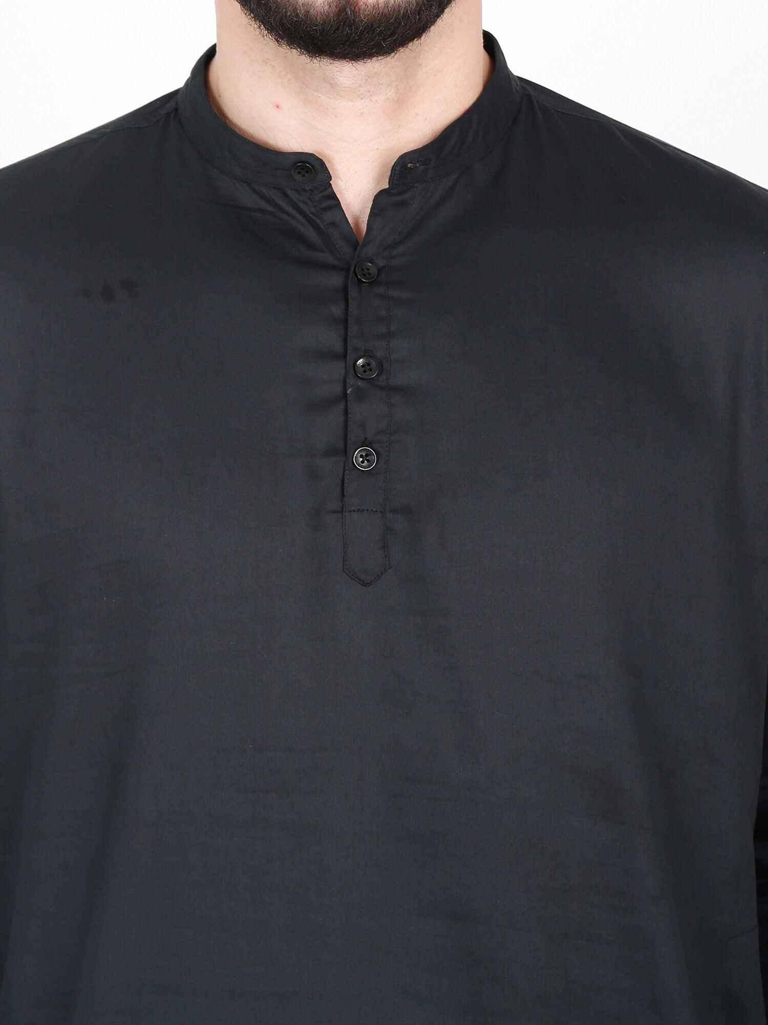 Guniaa Black Solids Giza Cotton Long Kurta - Guniaa Fashions