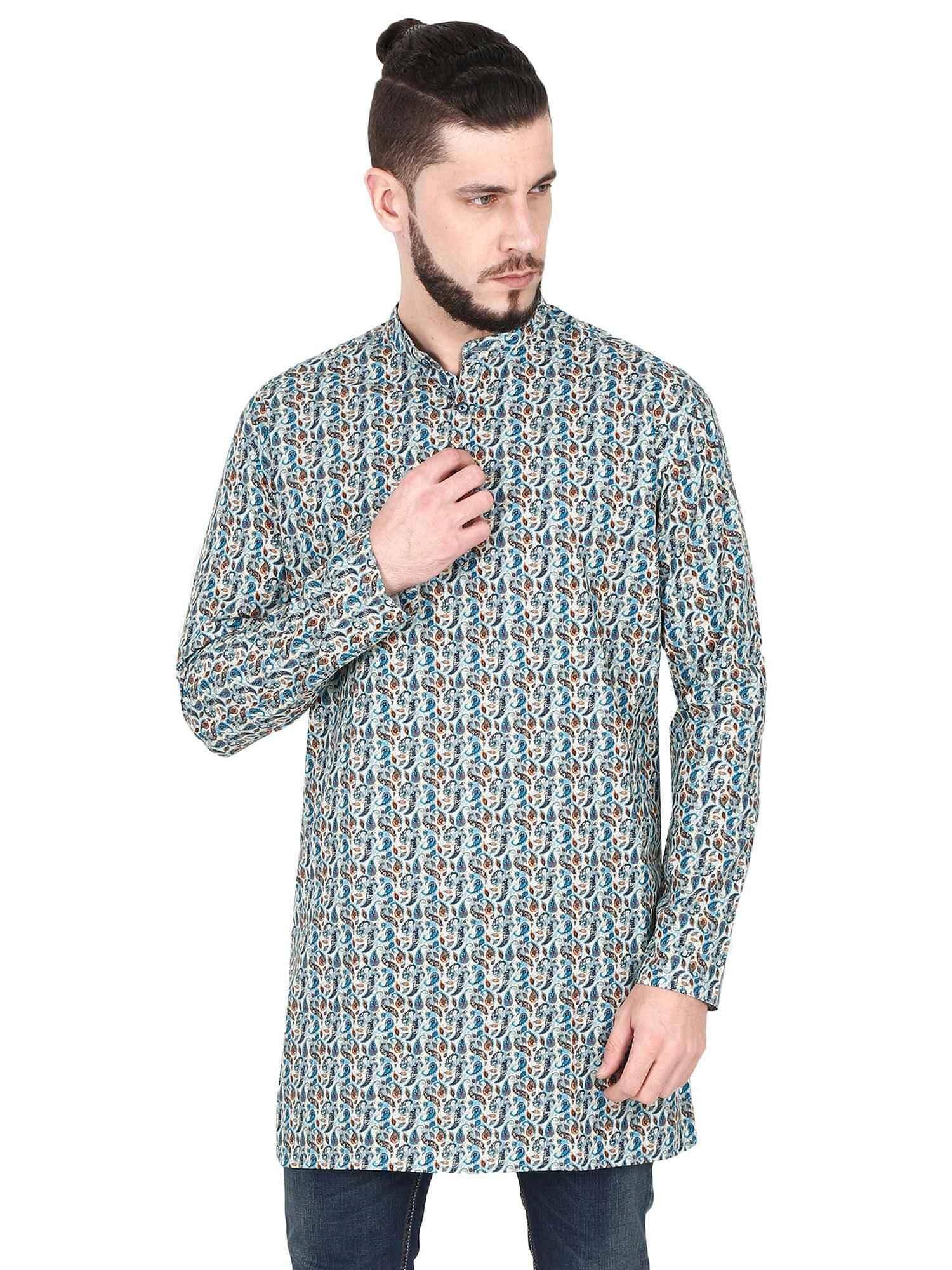 Guniaa MultiColoured Printed Giza Cotton Long Kurta - Guniaa Fashions