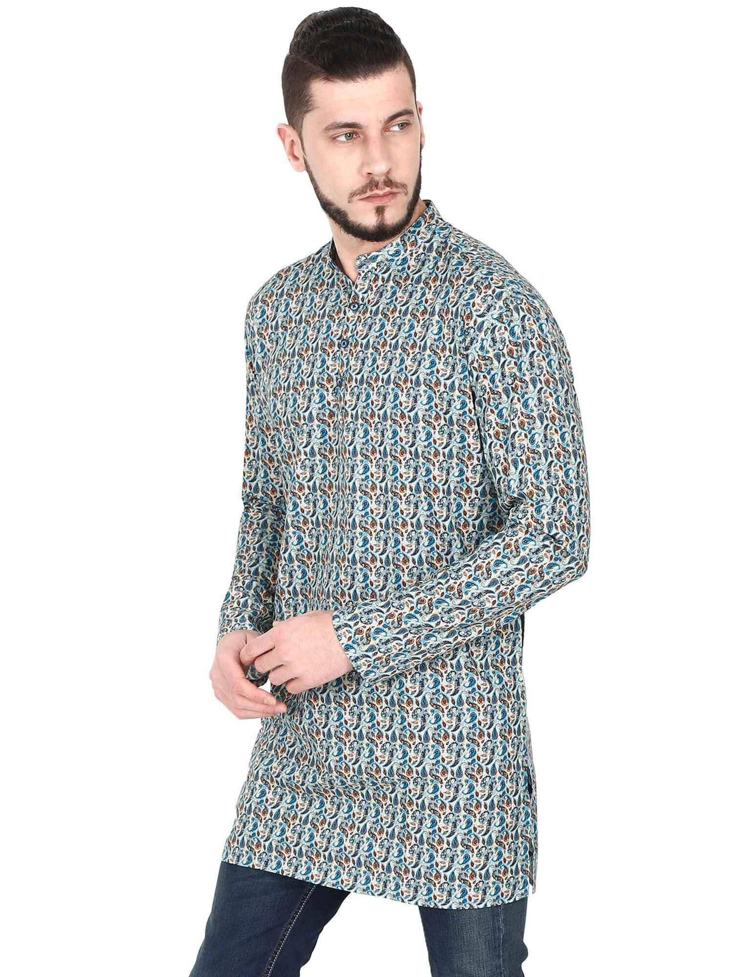 Guniaa MultiColoured Printed Giza Cotton Long Kurta - Guniaa Fashions