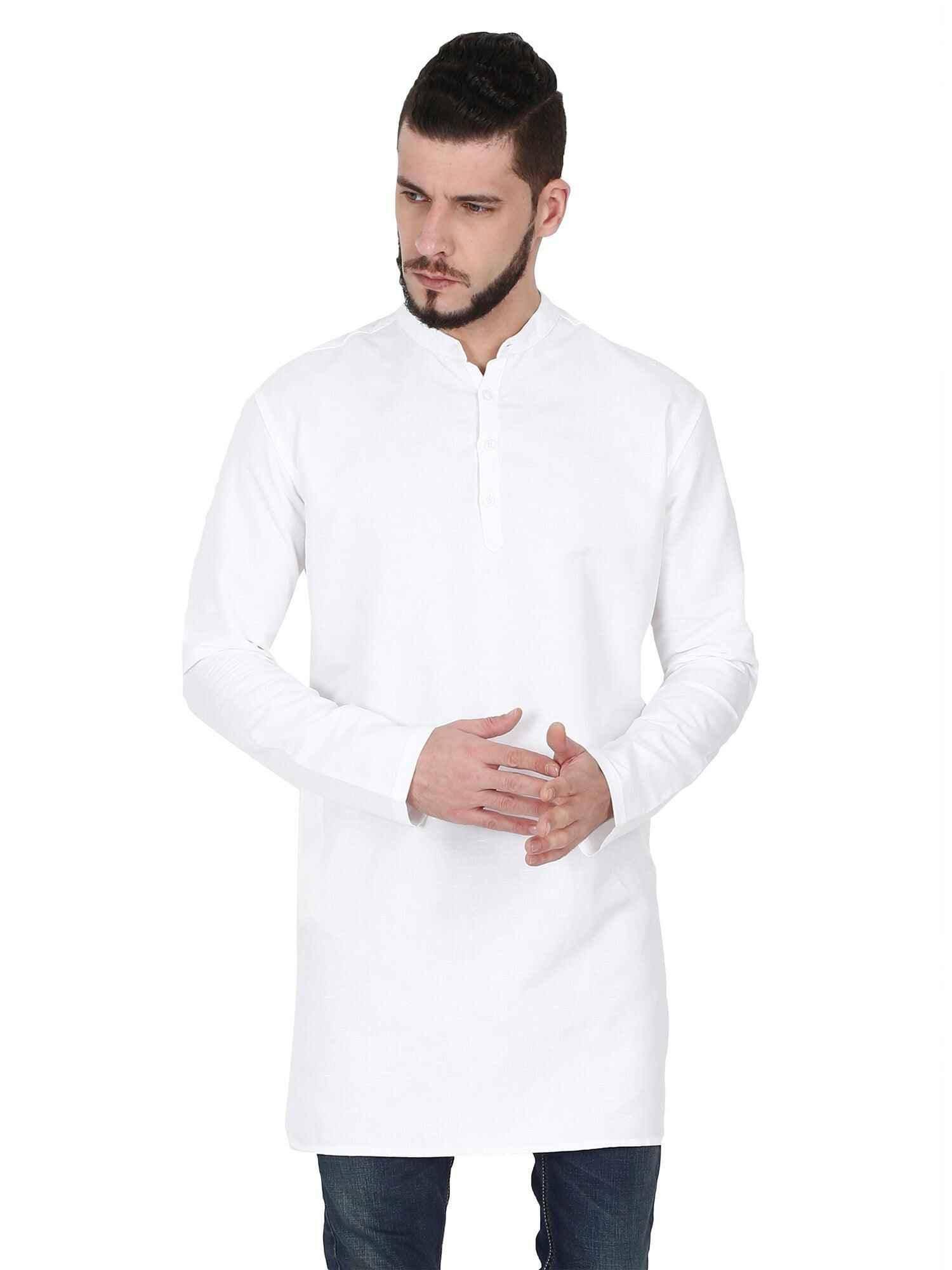 Guniaa White Solid Giza Cotton Long Kurta - Guniaa Fashions