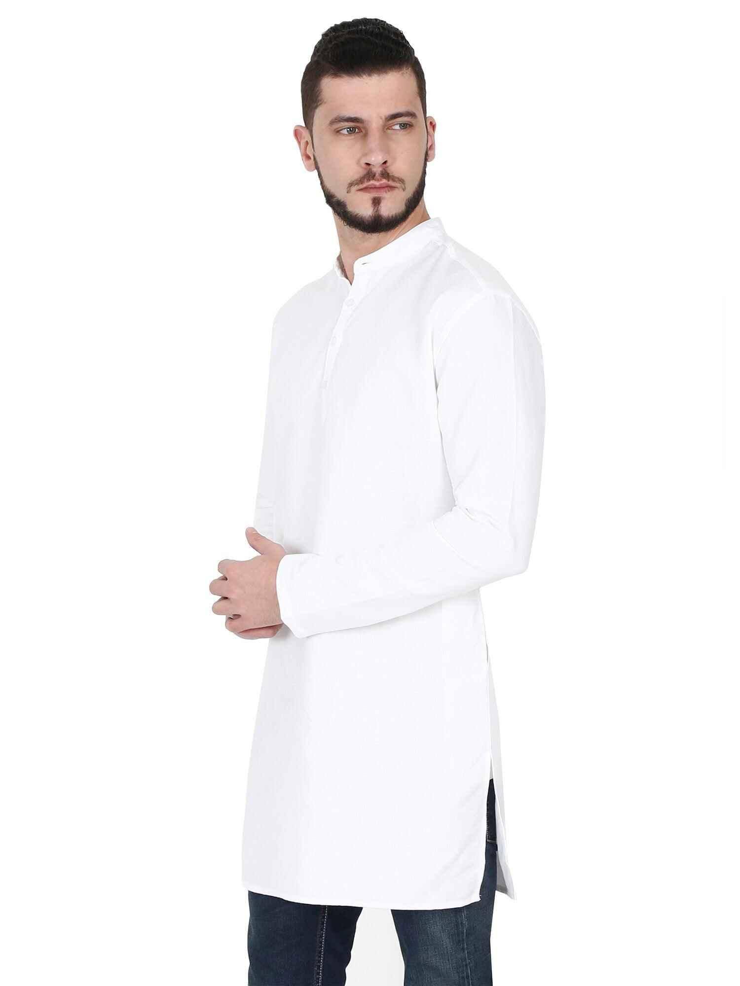 Guniaa White Solid Giza Cotton Long Kurta - Guniaa Fashions