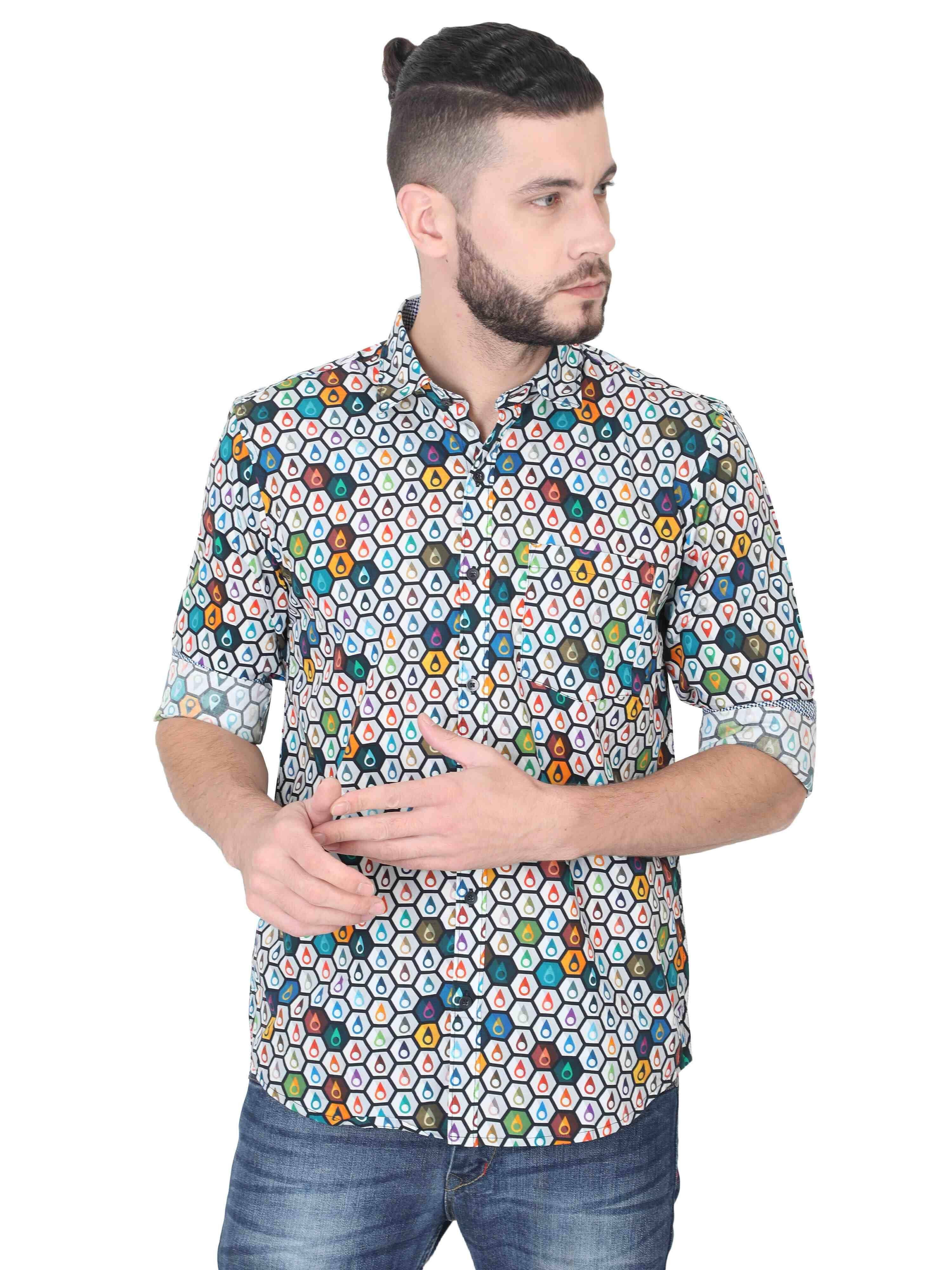 Hexagon Men's Printed Casual Shirt - Guniaa Fashions