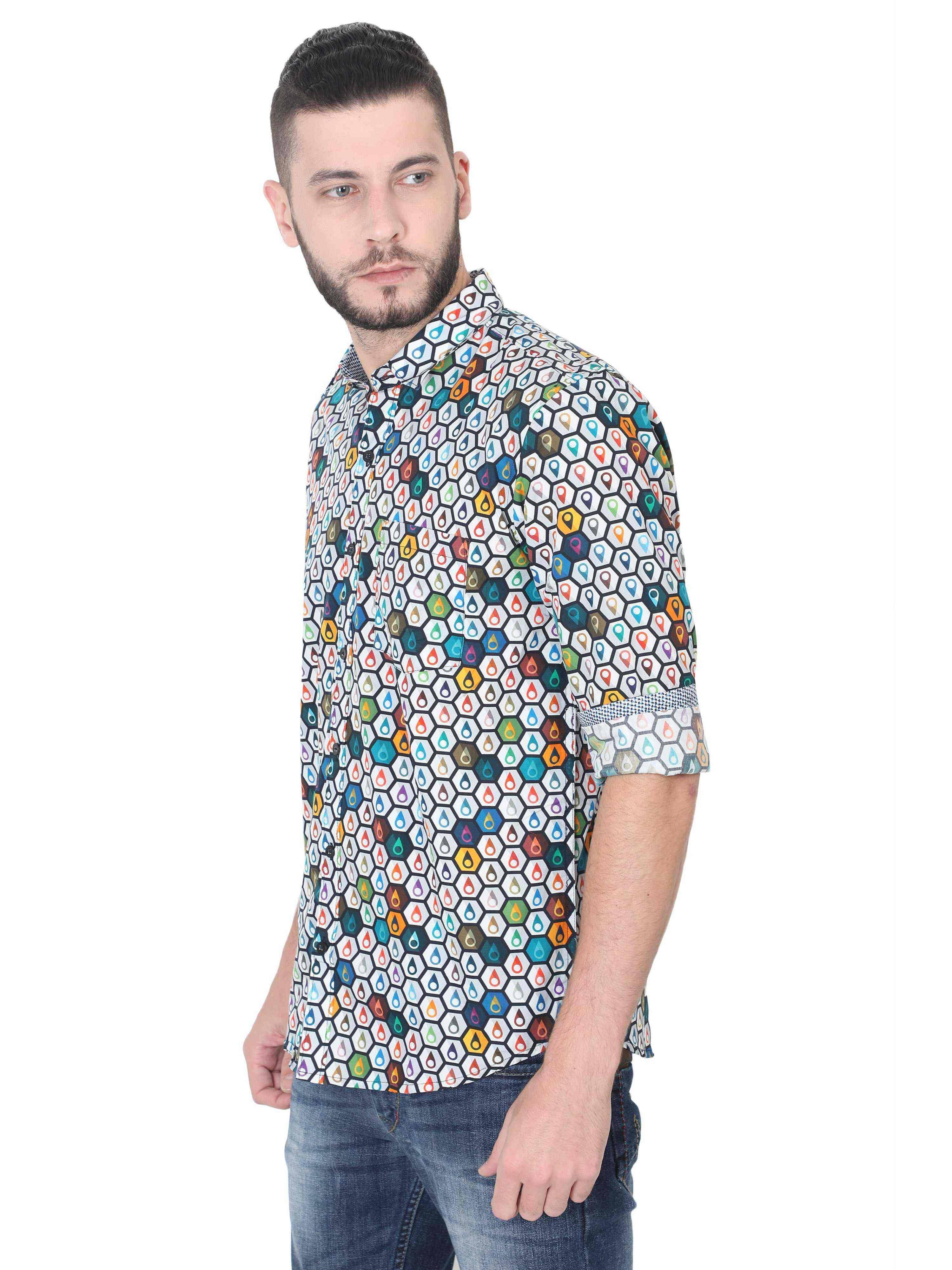 Hexagon Men's Printed Casual Shirt - Guniaa Fashions