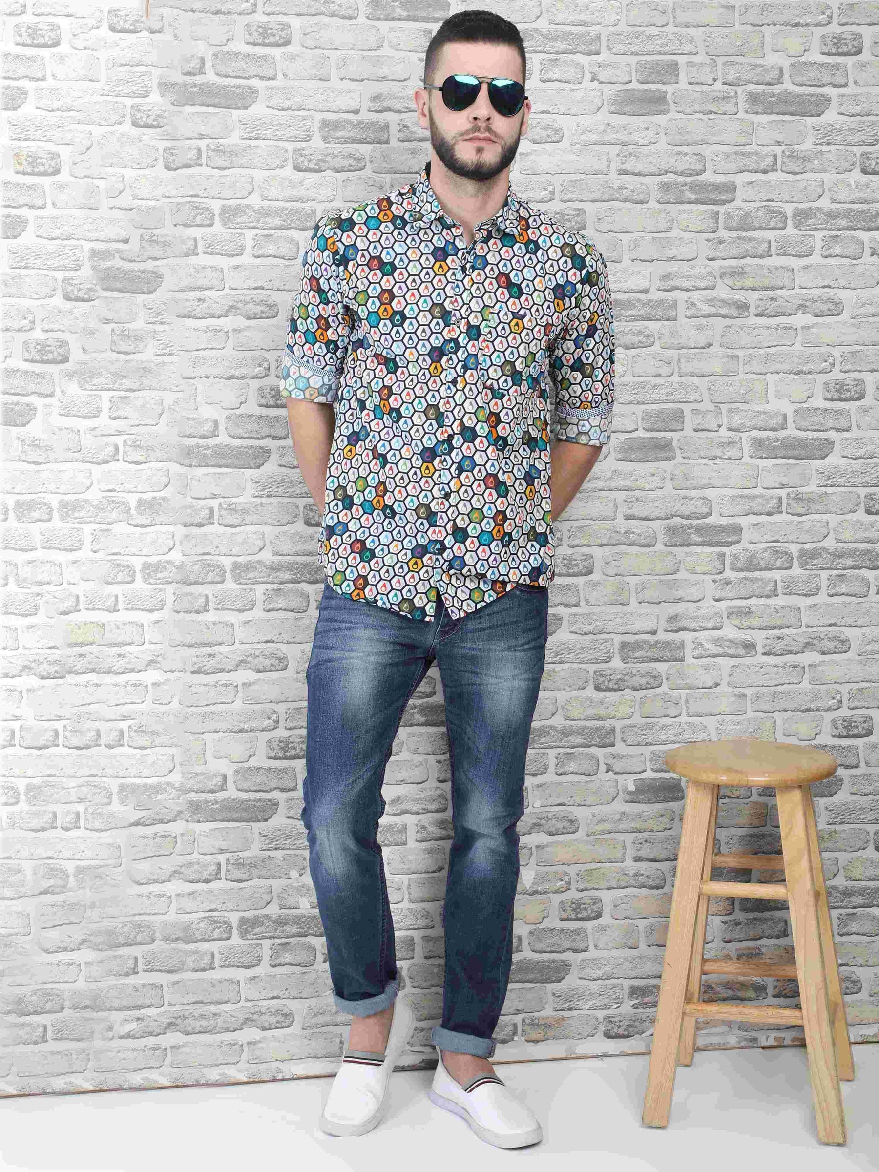Hexagon Men's Printed Casual Shirt - Guniaa Fashions