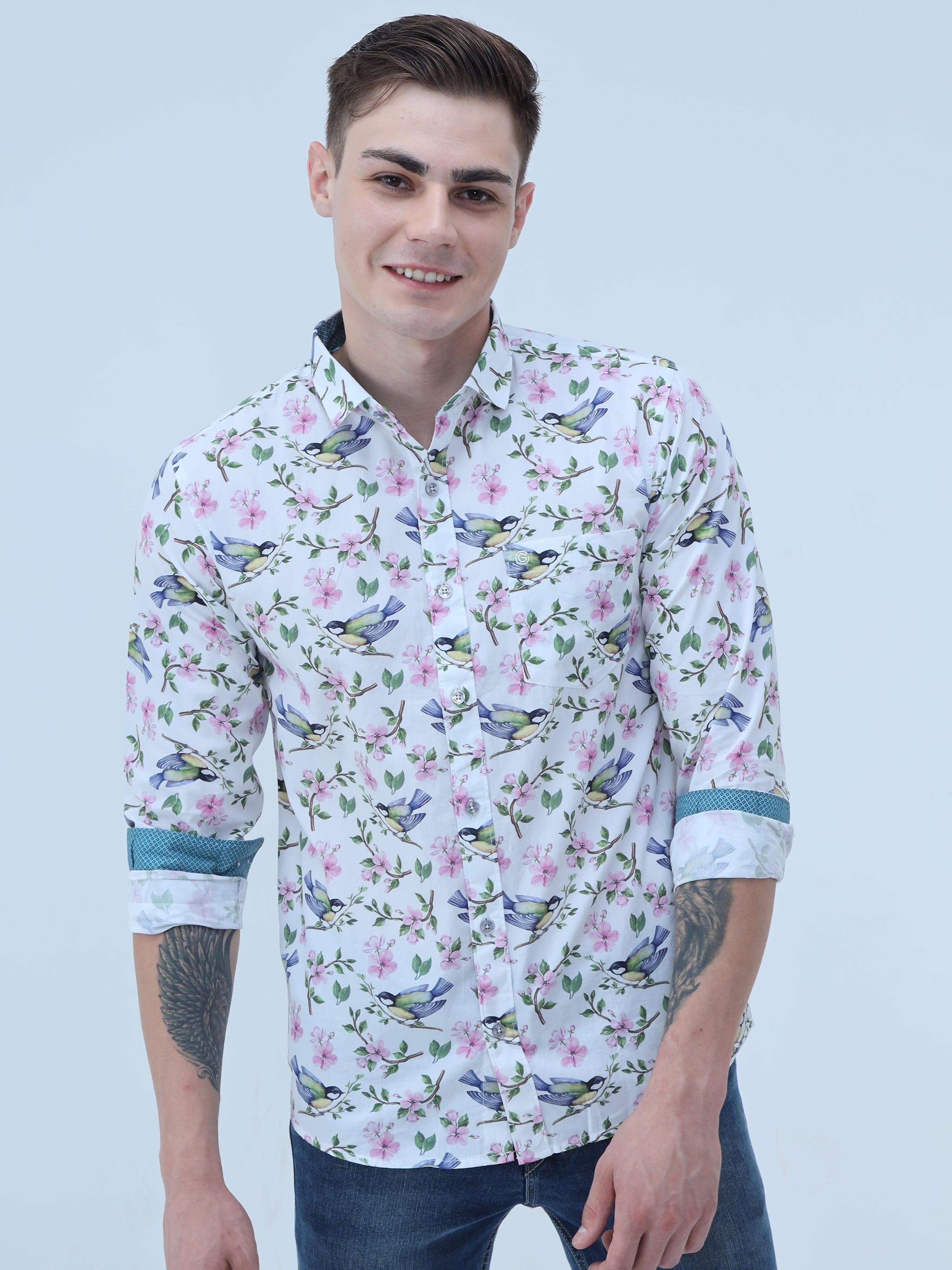 Hummy Bird Digital Printed Full Shirt - Guniaa Fashions