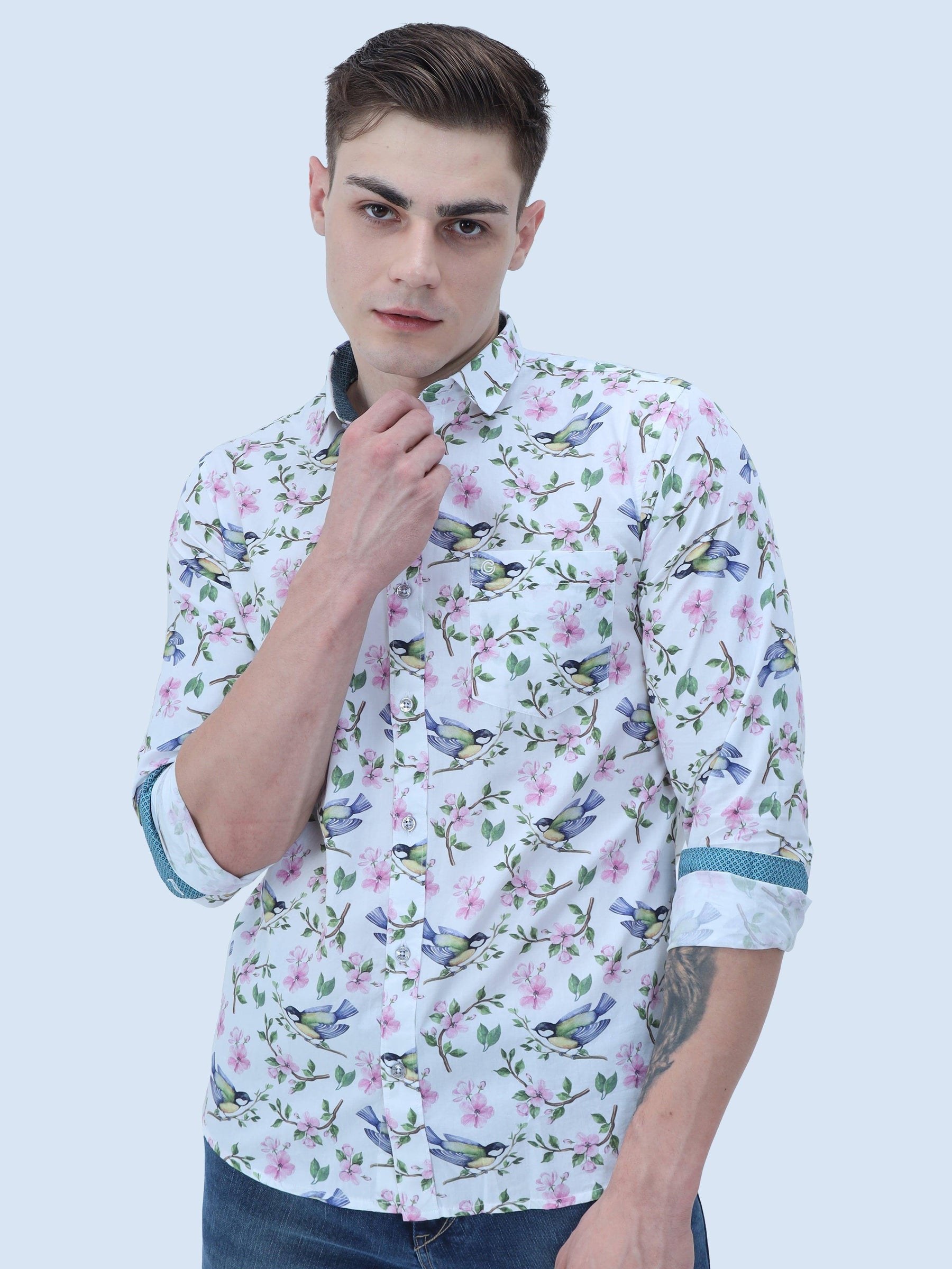 Hummy Bird Digital Printed Full Shirt - Guniaa Fashions