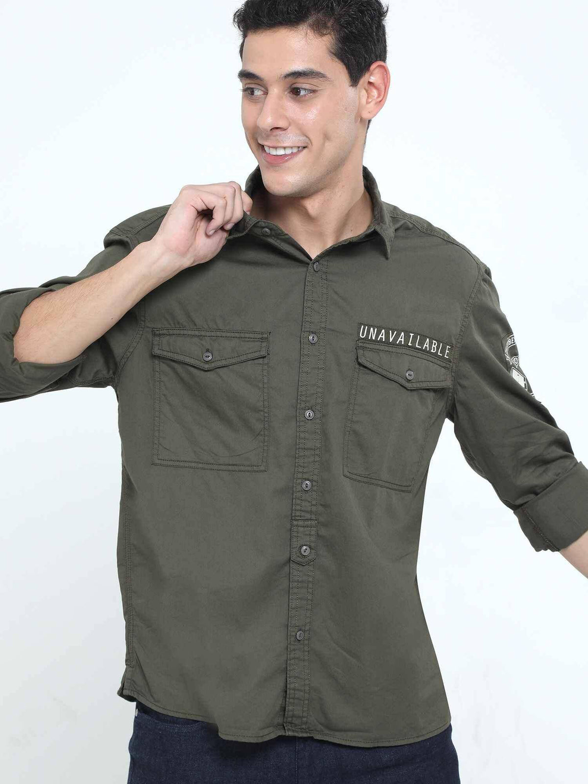 Hunter Green Double Pocket Full Sleeve Shirt - Guniaa Fashions
