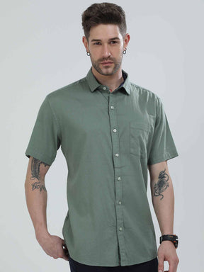 Hunter Green Solid Half Sleeve Shirt - Guniaa Fashions