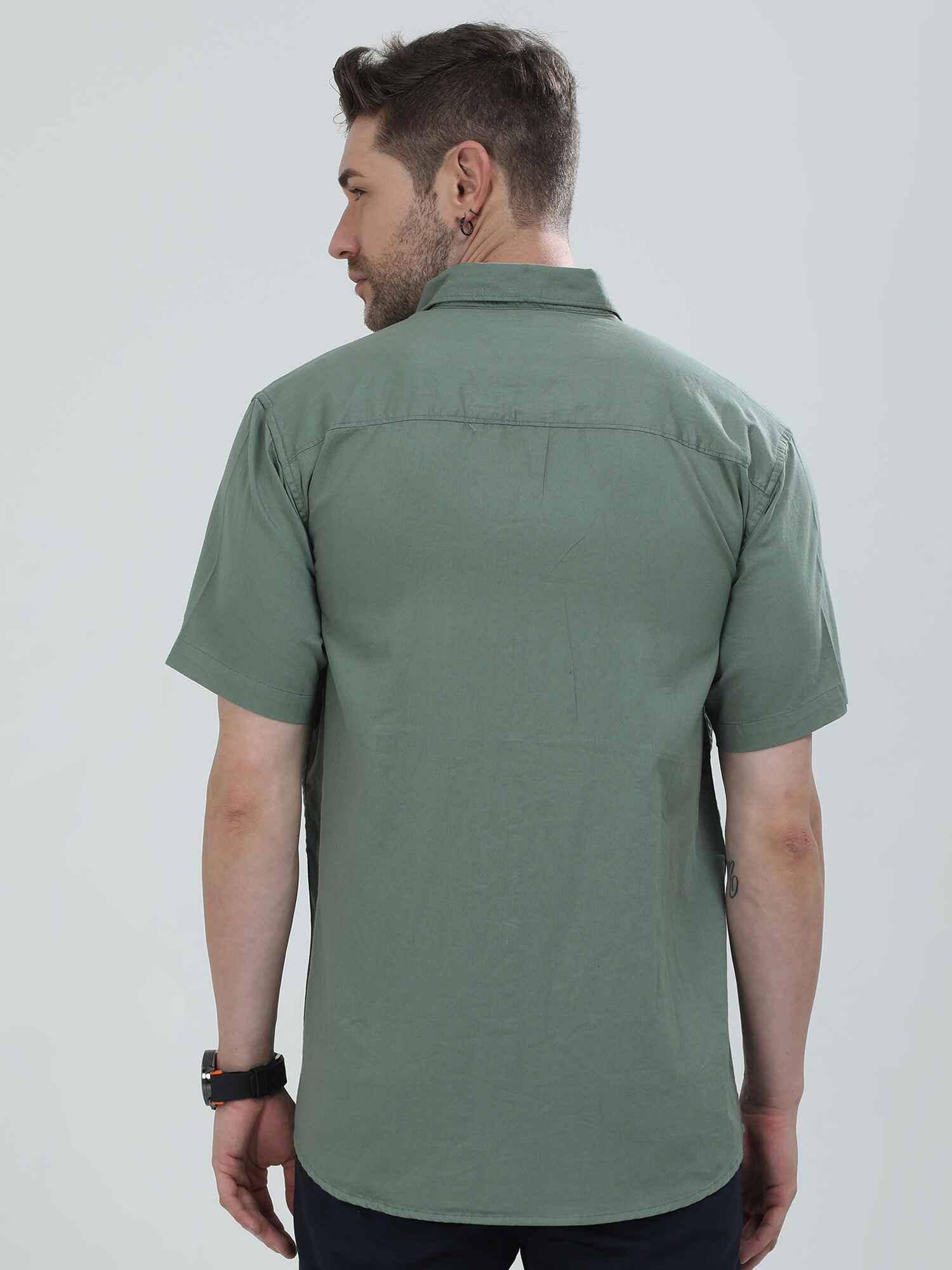 Hunter Green Solid Half Sleeve Shirt - Guniaa Fashions