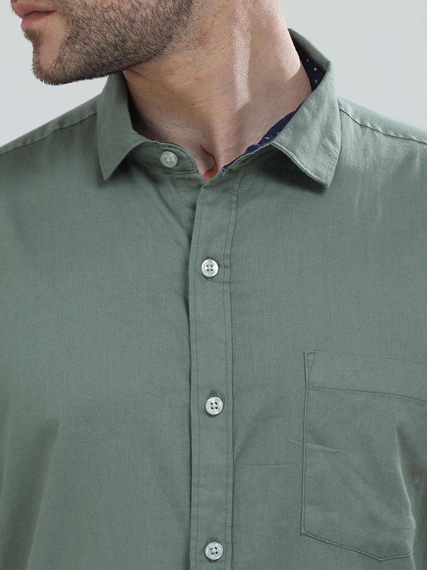 Hunter Green Solid Half Sleeve Shirt - Guniaa Fashions