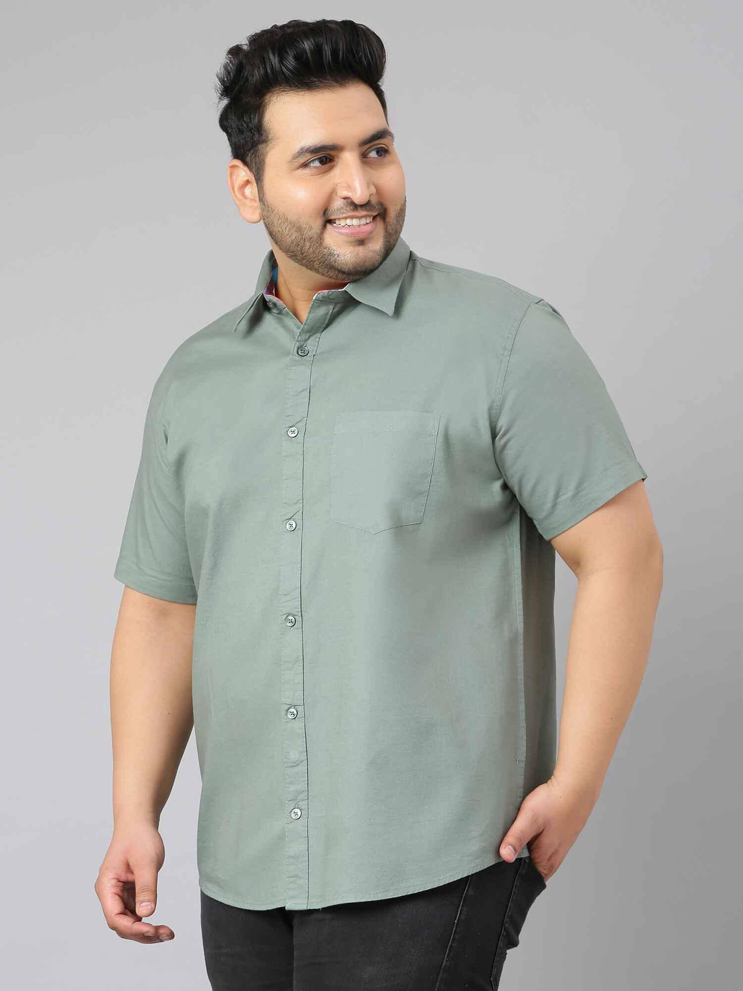 Hunter Green Solid Half Sleeve Shirt Men's Plus Size - Guniaa Fashions