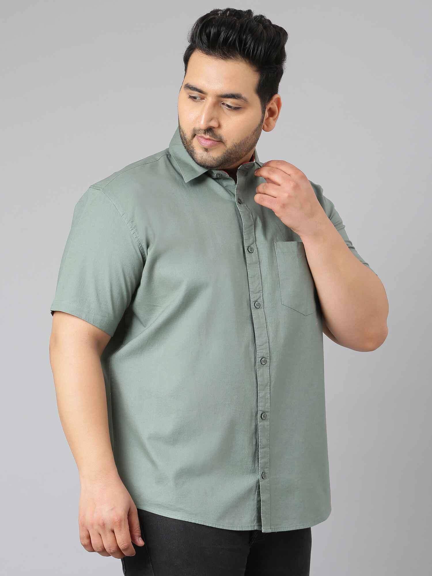 Hunter Green Solid Half Sleeve Shirt Men's Plus Size - Guniaa Fashions