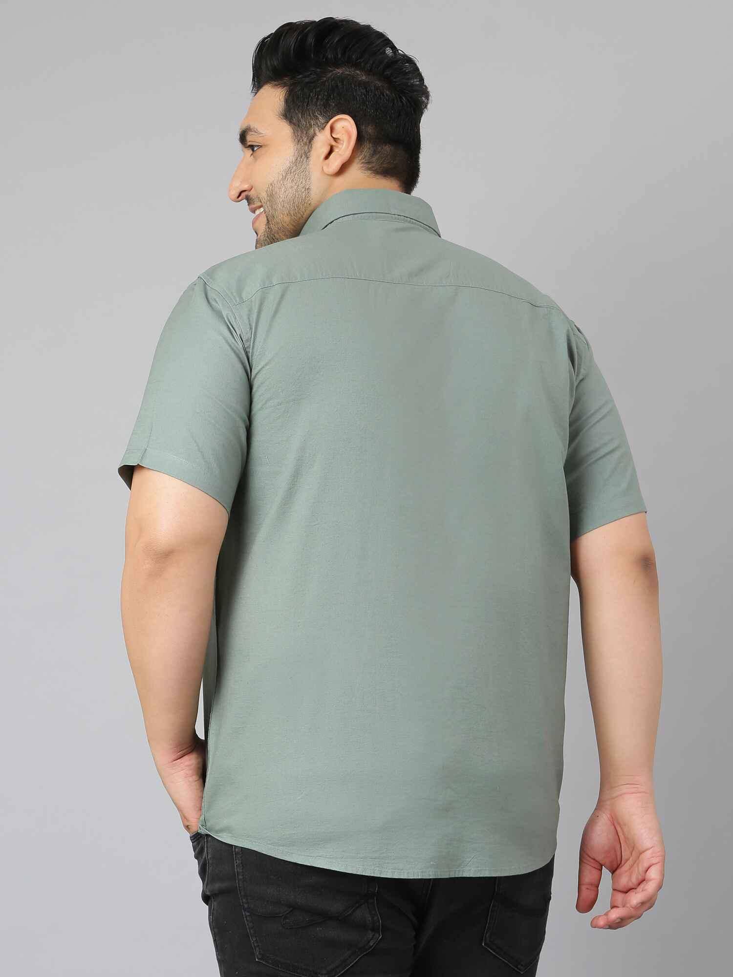 Hunter Green Solid Half Sleeve Shirt Men's Plus Size - Guniaa Fashions