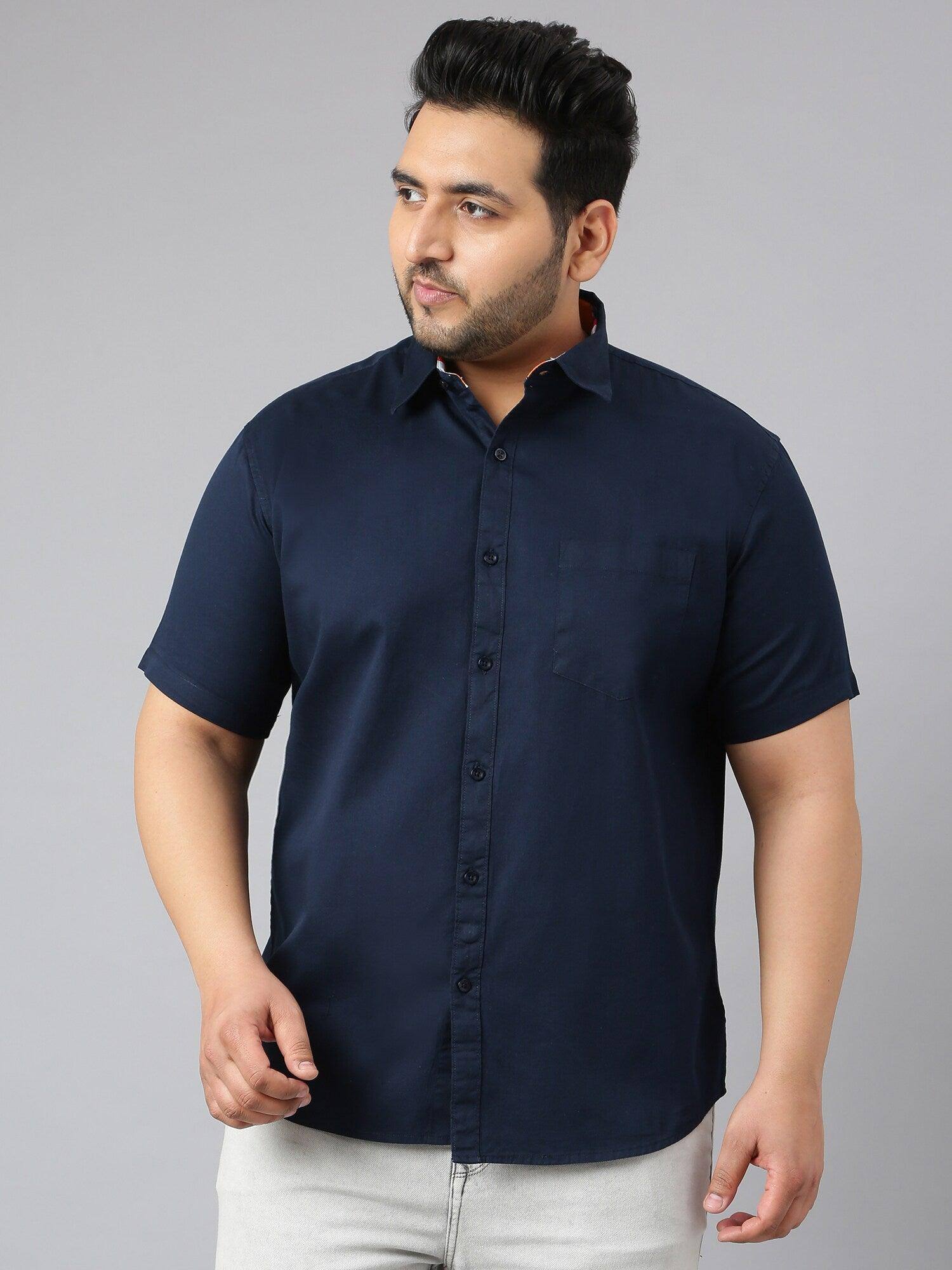 Indigo Blue Pure Cotton Half Sleeve Shirt Men's Plus Size - Guniaa Fashions