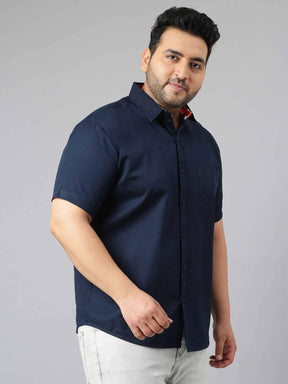 Indigo Blue Pure Cotton Half Sleeve Shirt Men's Plus Size - Guniaa Fashions