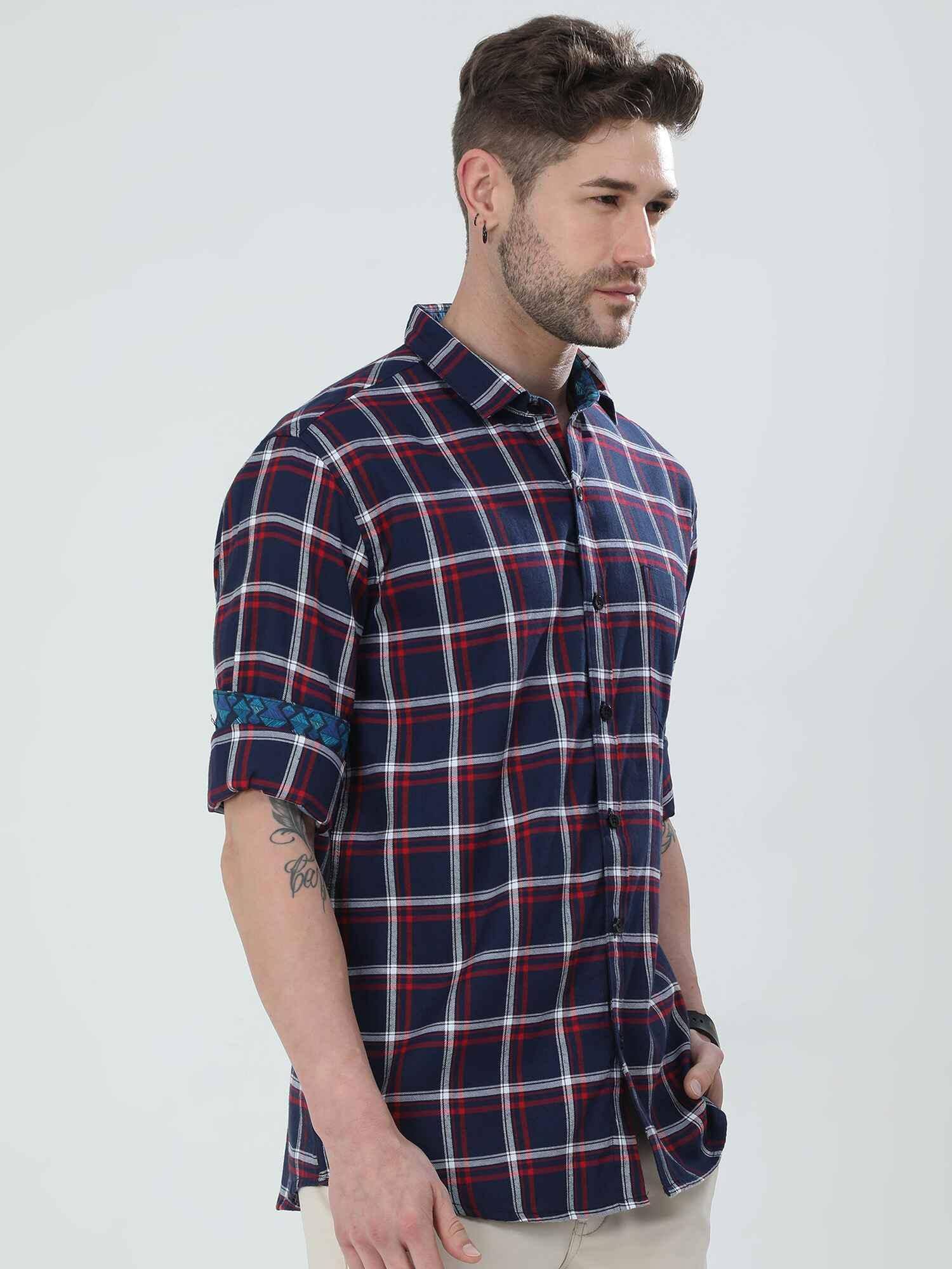 Indigo Checkered Cotton Shirt - Guniaa Fashions