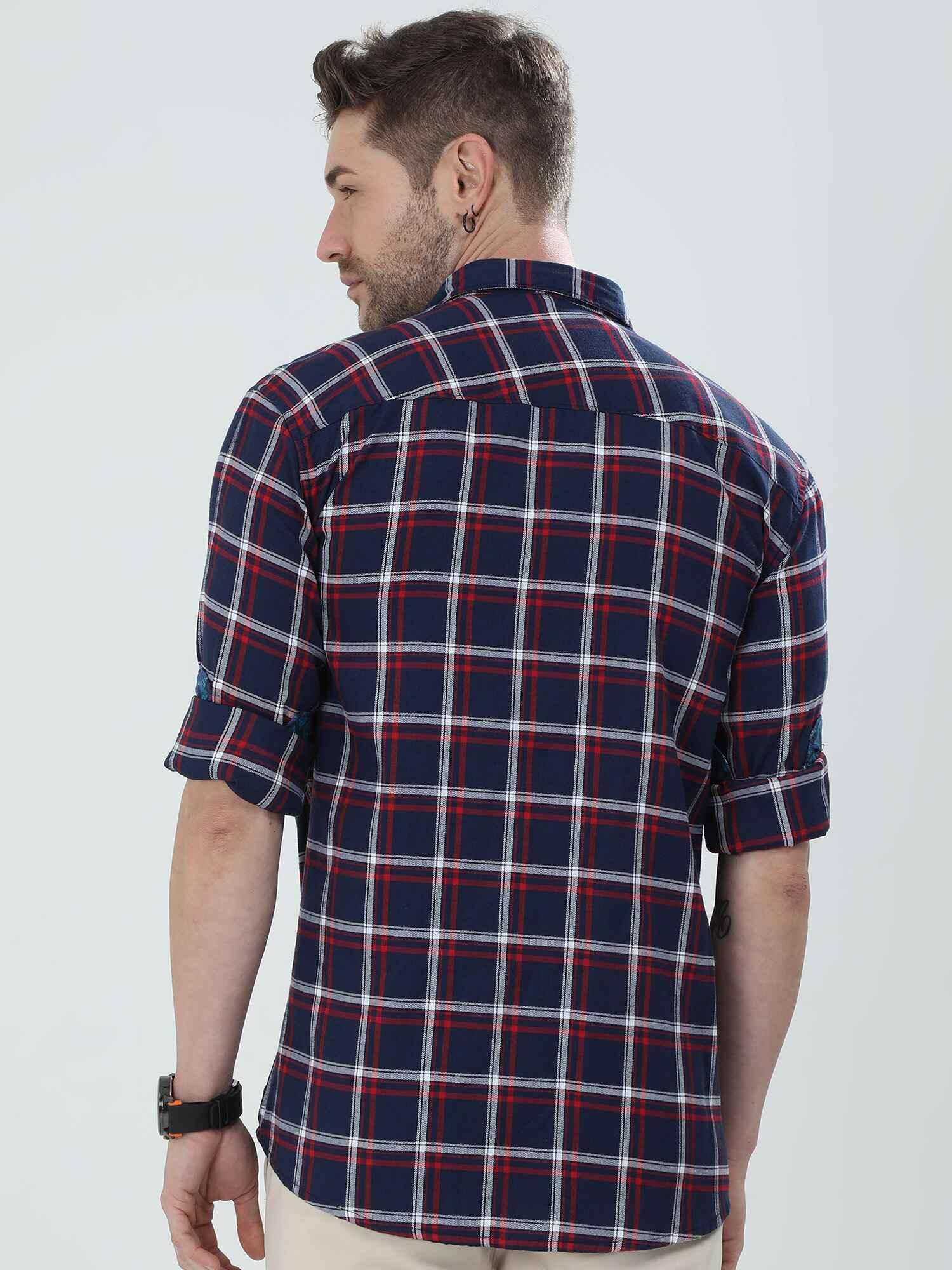 Indigo Checkered Cotton Shirt - Guniaa Fashions