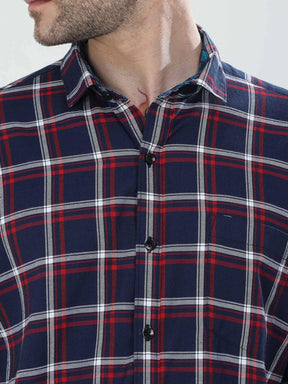 Indigo Checkered Cotton Shirt - Guniaa Fashions