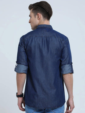 Indigo Denim Double Pocket Full Sleeve Shirt - Guniaa Fashions