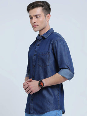 Indigo Denim Single Pocket Full Sleeve Shirt - Guniaa Fashions