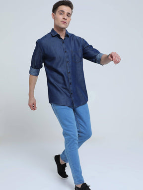 Indigo Denim Single Pocket Full Sleeve Shirt - Guniaa Fashions