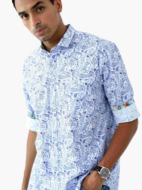 Indigo Paisley Digital Printed Full Shirt - Guniaa Fashions