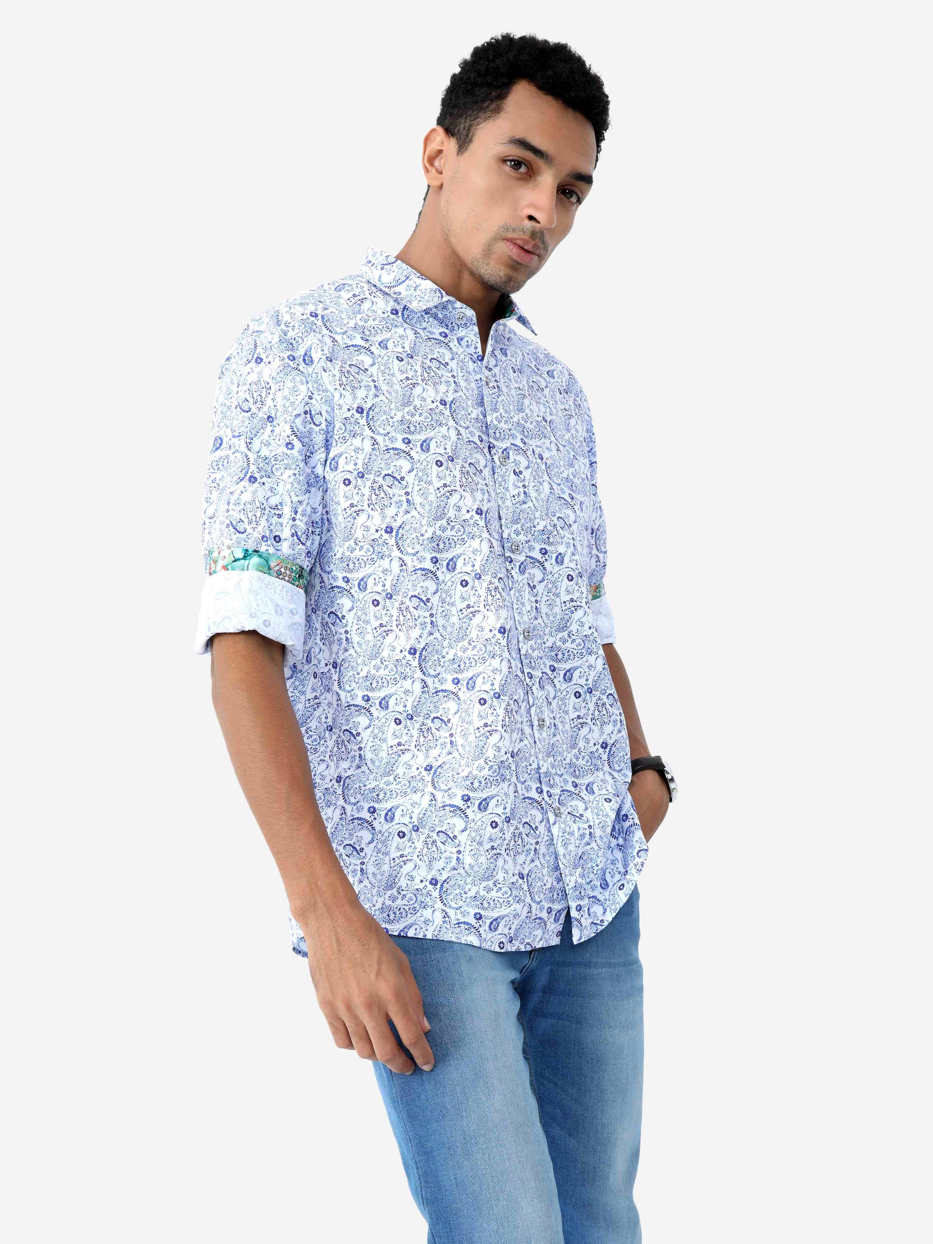 Indigo Paisley Digital Printed Full Shirt - Guniaa Fashions