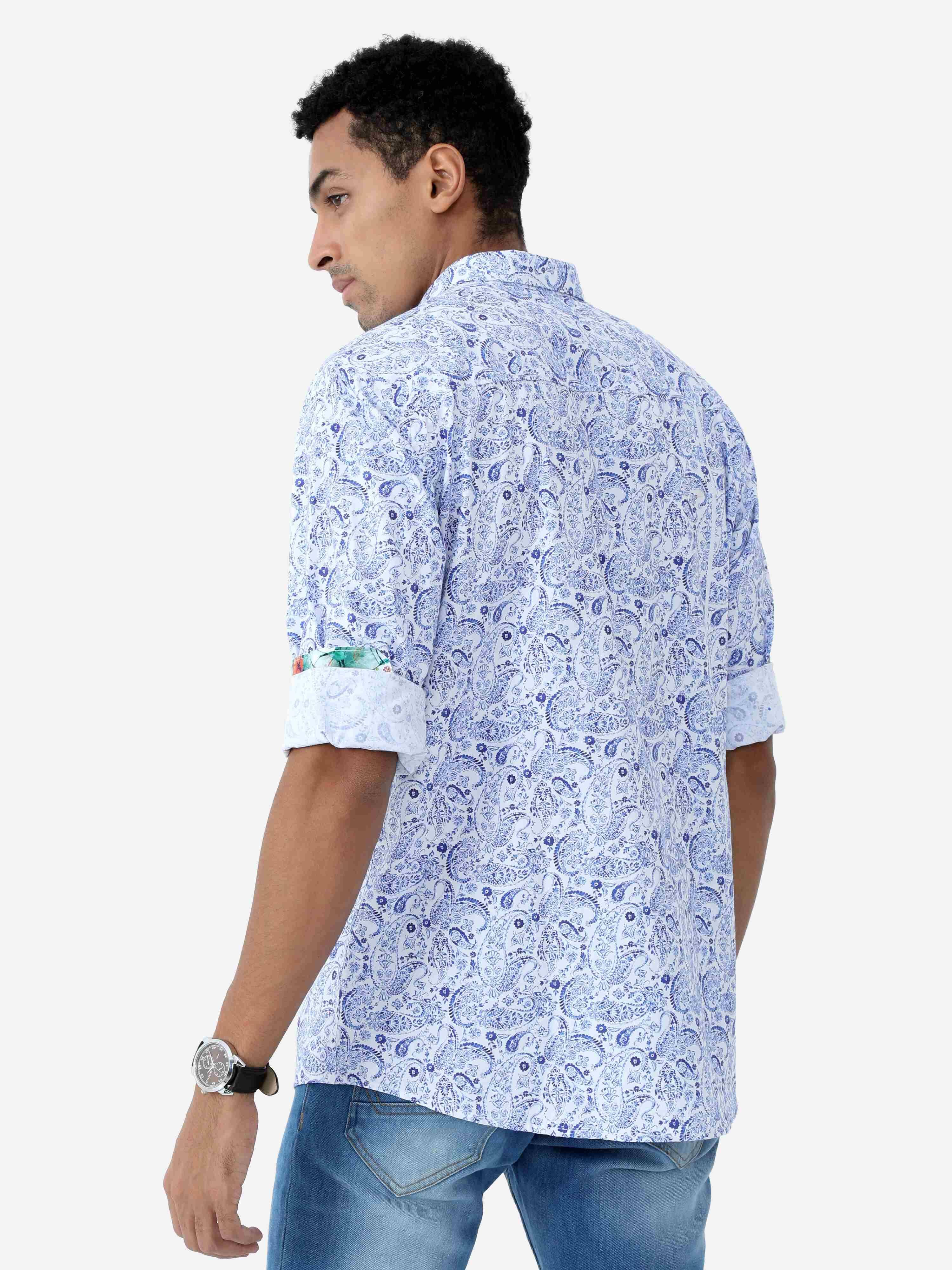 Indigo Paisley Digital Printed Full Shirt - Guniaa Fashions