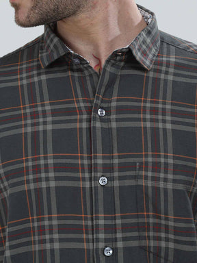 Iron Grey Checkered Cotton Shirt - Guniaa Fashions