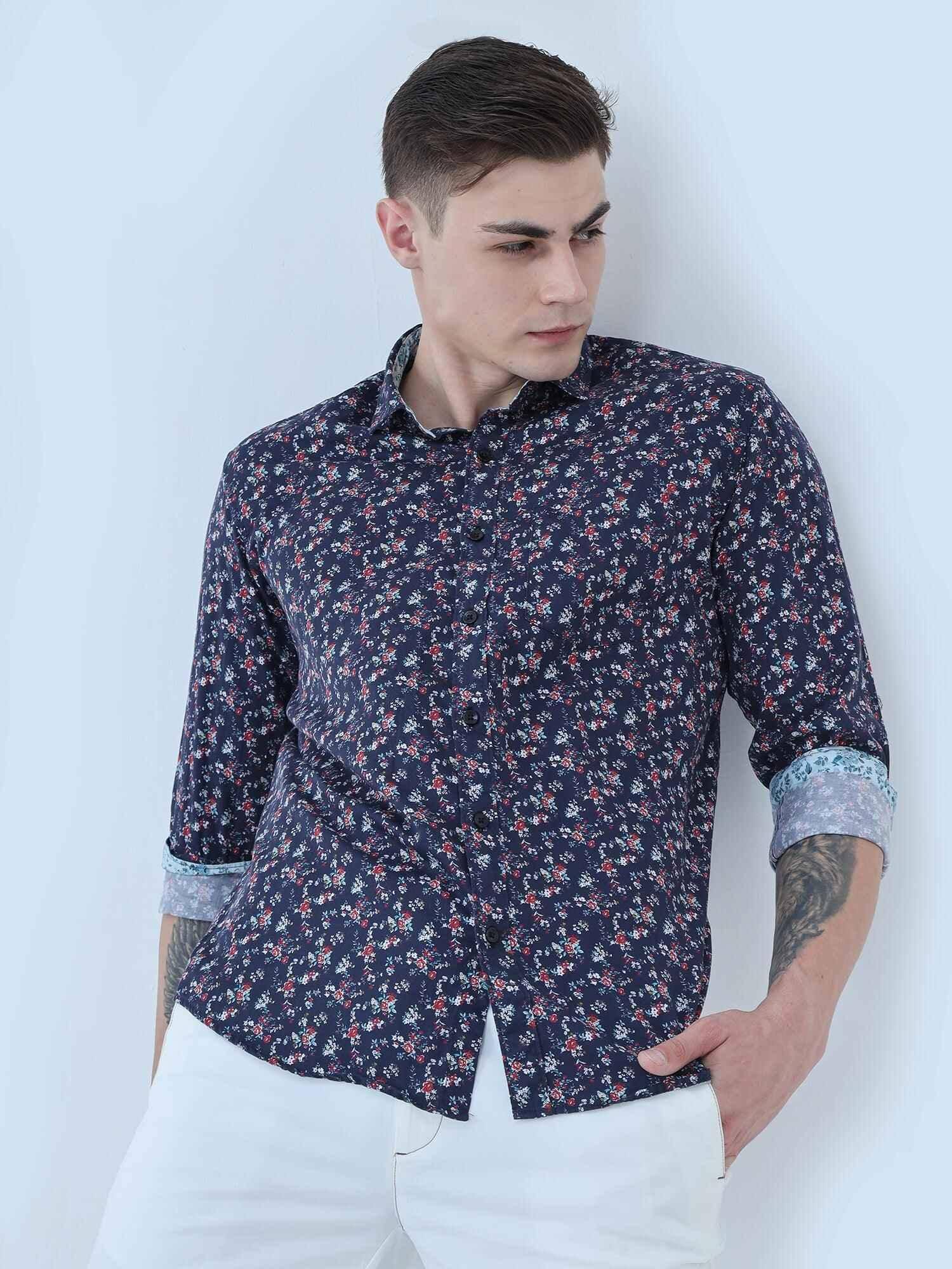 Joli Navy Digital Printed Full Shirt - Guniaa Fashions