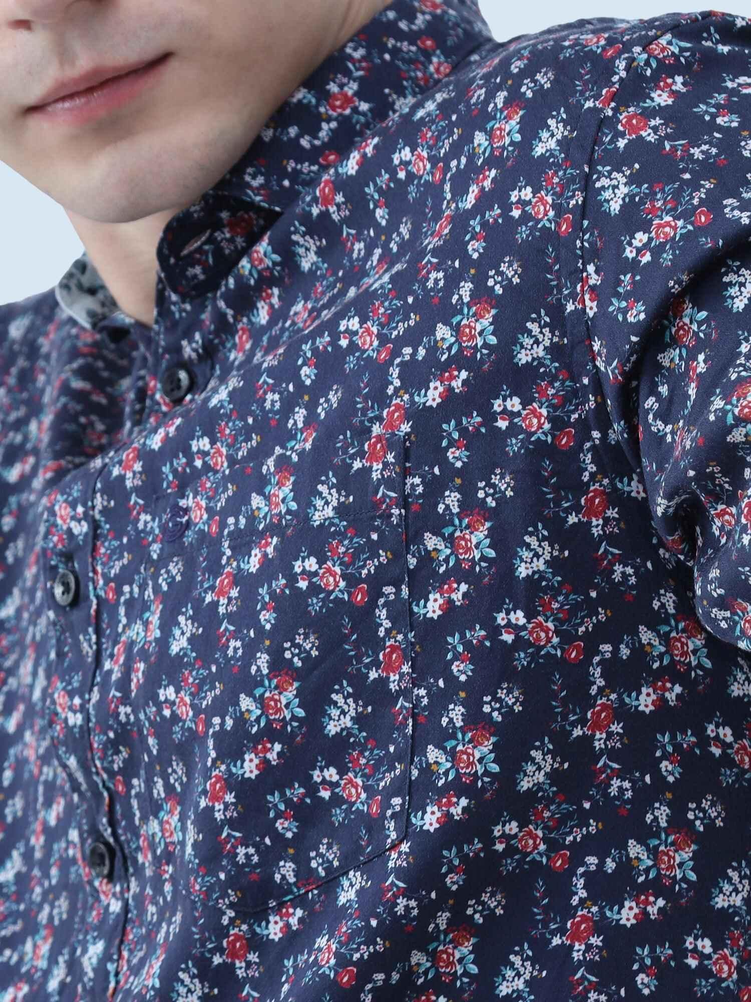 Joli Navy Digital Printed Full Shirt - Guniaa Fashions