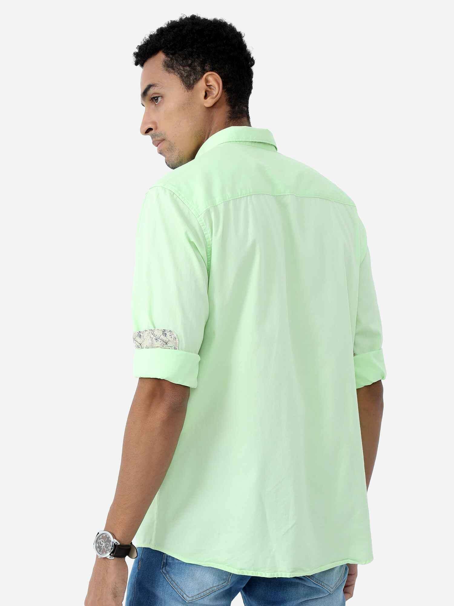 Lemon Green Solid Cotton Full Sleeve Shirt - Guniaa Fashions