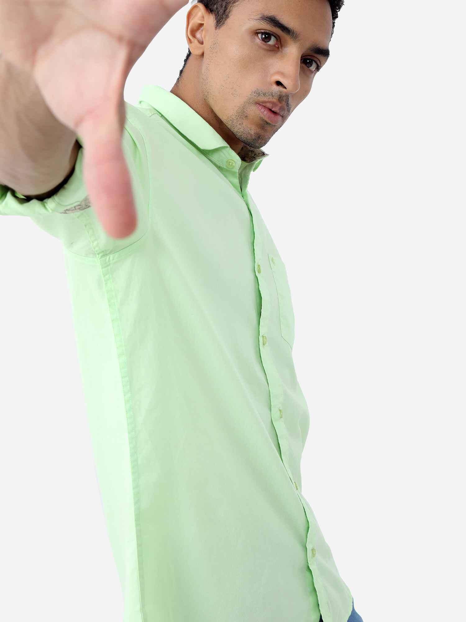 Lemon Green Solid Cotton Full Sleeve Shirt - Guniaa Fashions