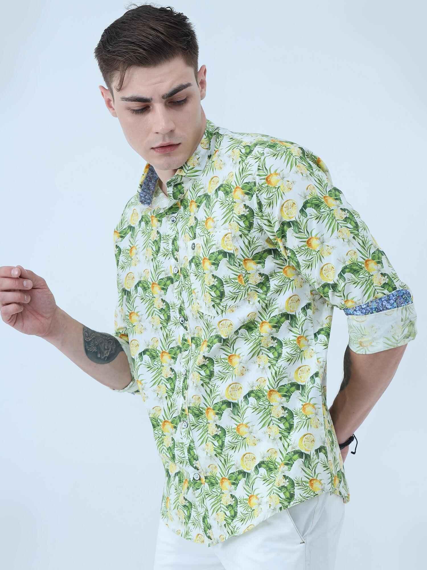 Lemon Tropics Digital Printed Full Shirt - Guniaa Fashions