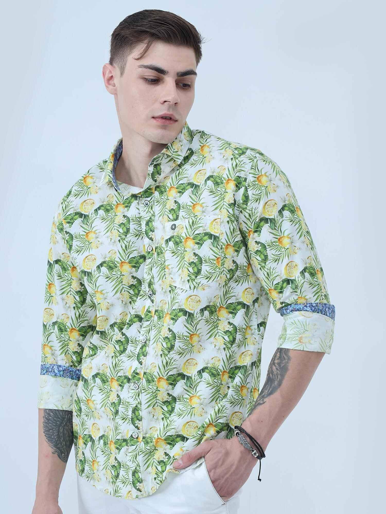 Lemon Tropics Digital Printed Full Shirt - Guniaa Fashions